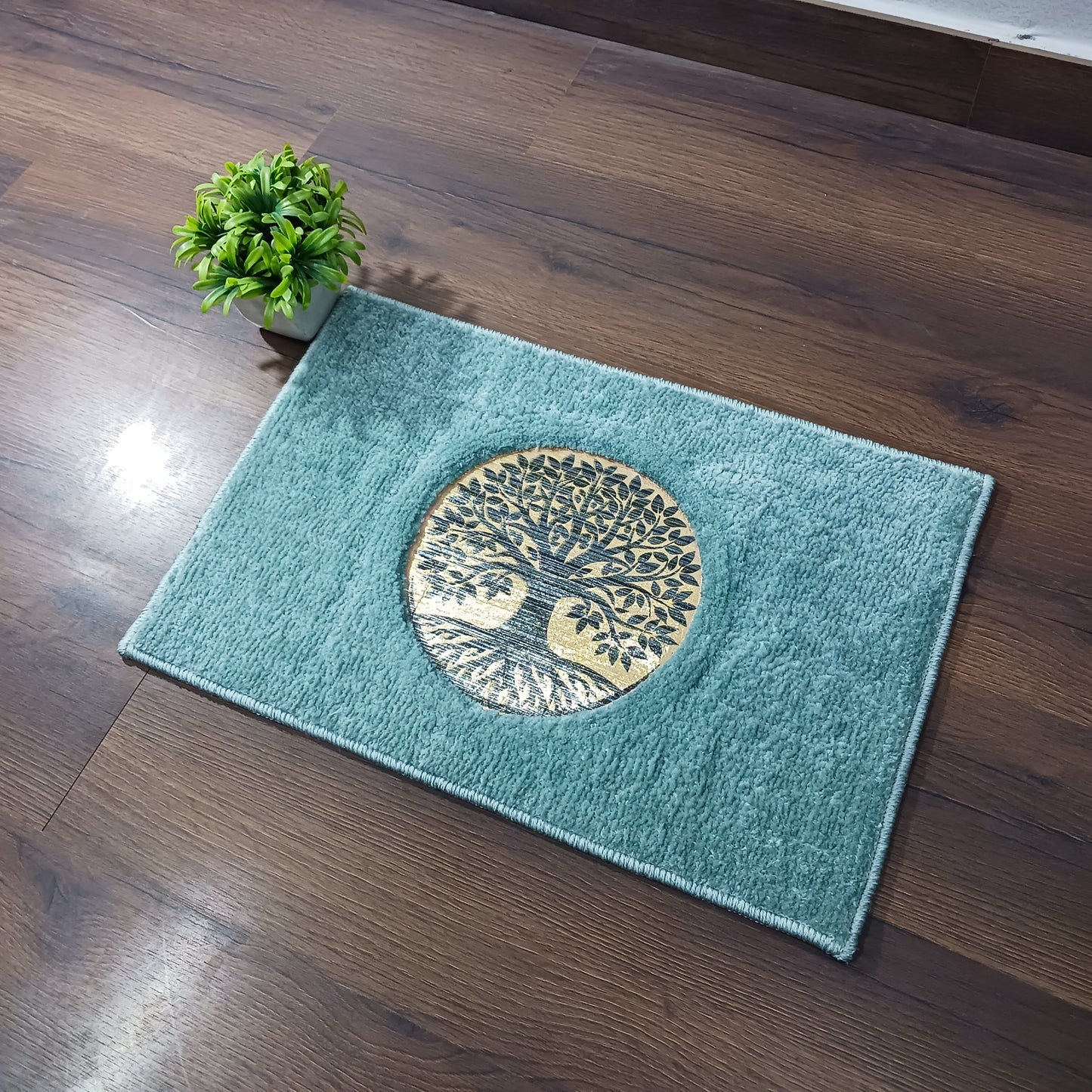 Avioni Desire Collection | Luxury Golden Touch Aqua Tree Floor Mat | Soft And Plush Handmade Door Mats / BathMats -40x60 cms