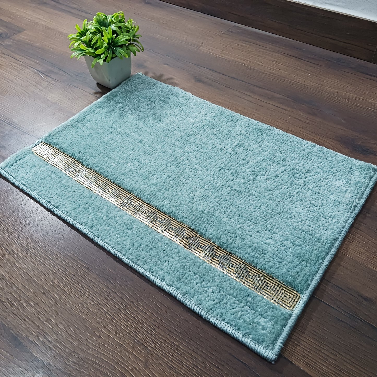 Avioni Desire Collection | Luxury Golden Touch Aqua Gold Line Floor Mat | Soft And Plush Handmade Door Mats / BathMats -40x60 cms