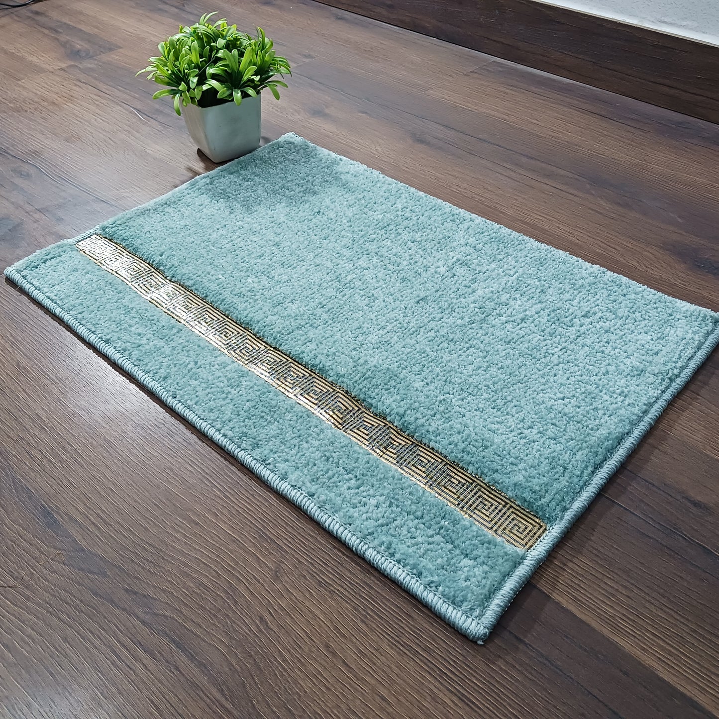 Avioni Desire Collection | Luxury Golden Touch Aqua Gold Line Floor Mat | Soft And Plush Handmade Door Mats / BathMats -40x60 cms