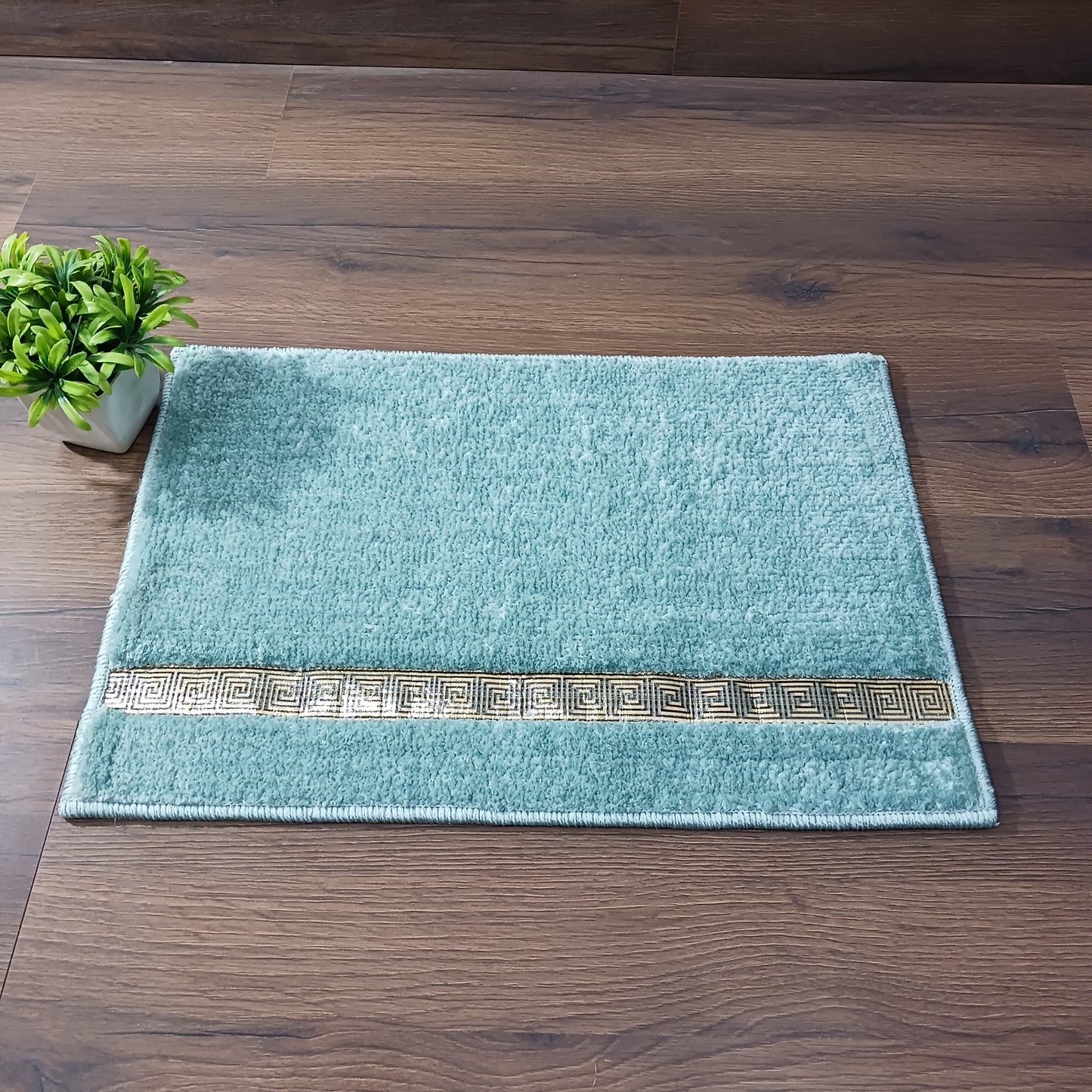 Avioni Desire Collection | Luxury Golden Touch Aqua Gold Line Floor Mat | Soft And Plush Handmade Door Mats / BathMats -40x60 cms