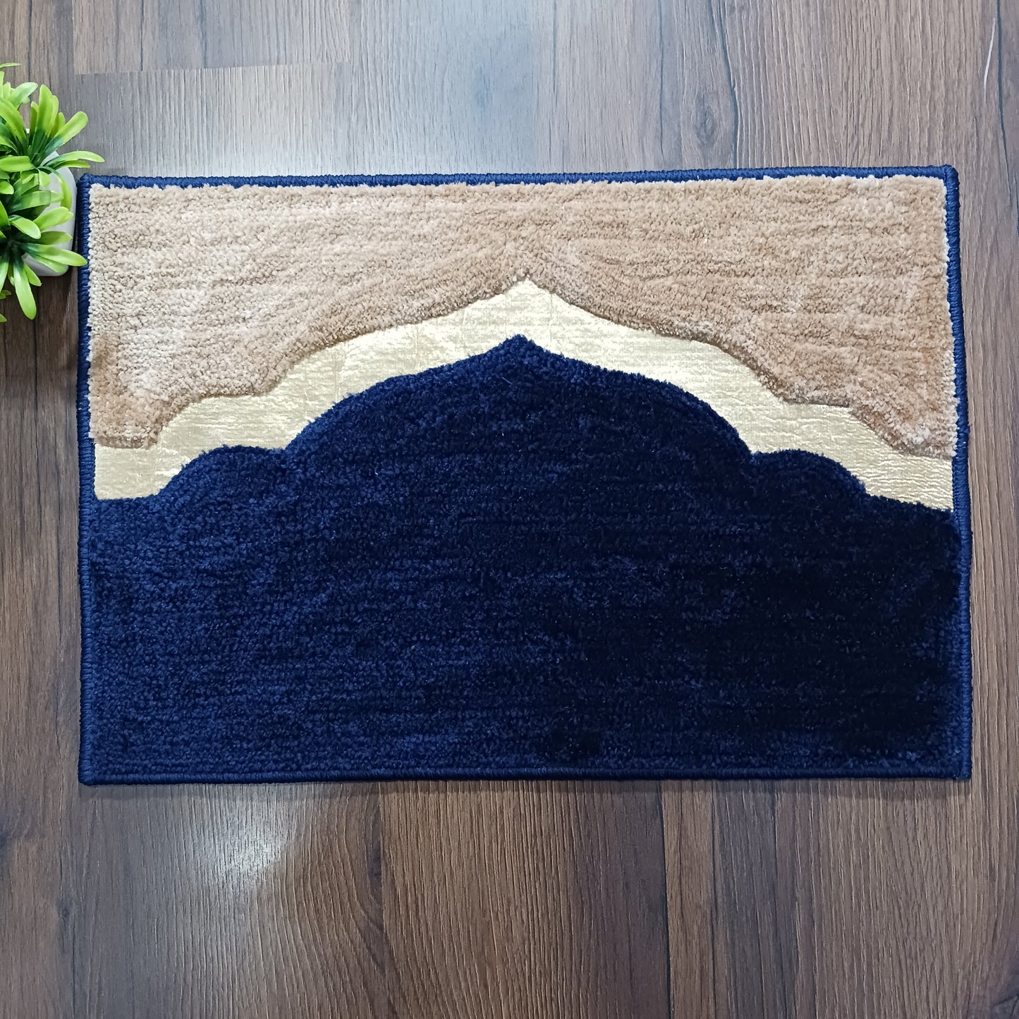 Avioni Desire Collection | Luxury Golden Touch Beige-Navy Blue Mahal Floor Mat | Soft And Plush Handmade Door Mats / BathMats -40x60 cms