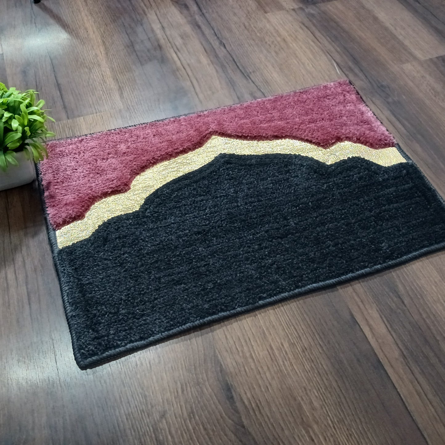 Avioni Desire Collection | Luxury Golden Touch Pink-Black Mahal Floor Mat | Soft And Plush Handmade Door Mats / BathMats -40x60 cms
