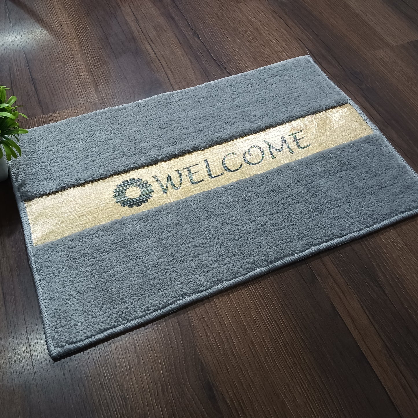 Avioni Desire Collection | Luxury Golden Touch Light Grey Welcome Floor Mat | Soft And Plush Handmade Door Mats / BathMats -40x60 cms