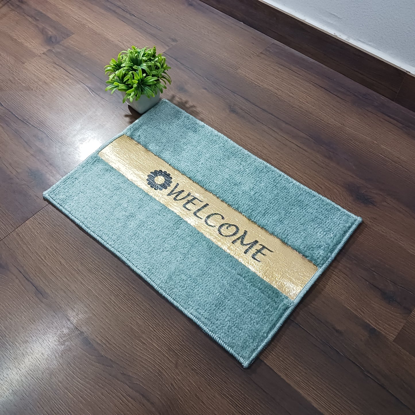 Avioni Desire Collection | Luxury Golden Touch Aqua Welcome Floor Mat | Soft And Plush Handmade Door Mats / BathMats -40x60 cms