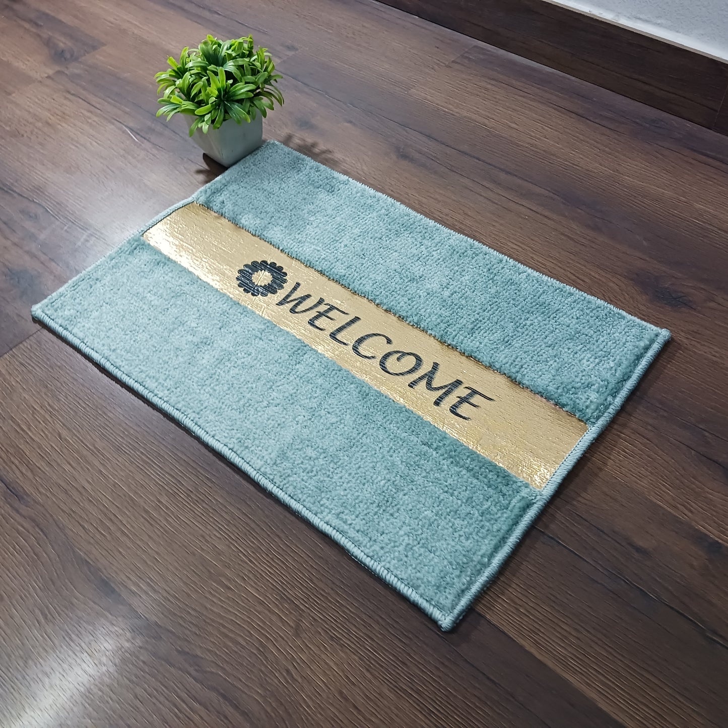Avioni Desire Collection | Luxury Golden Touch Aqua Welcome Floor Mat | Soft And Plush Handmade Door Mats / BathMats -40x60 cms