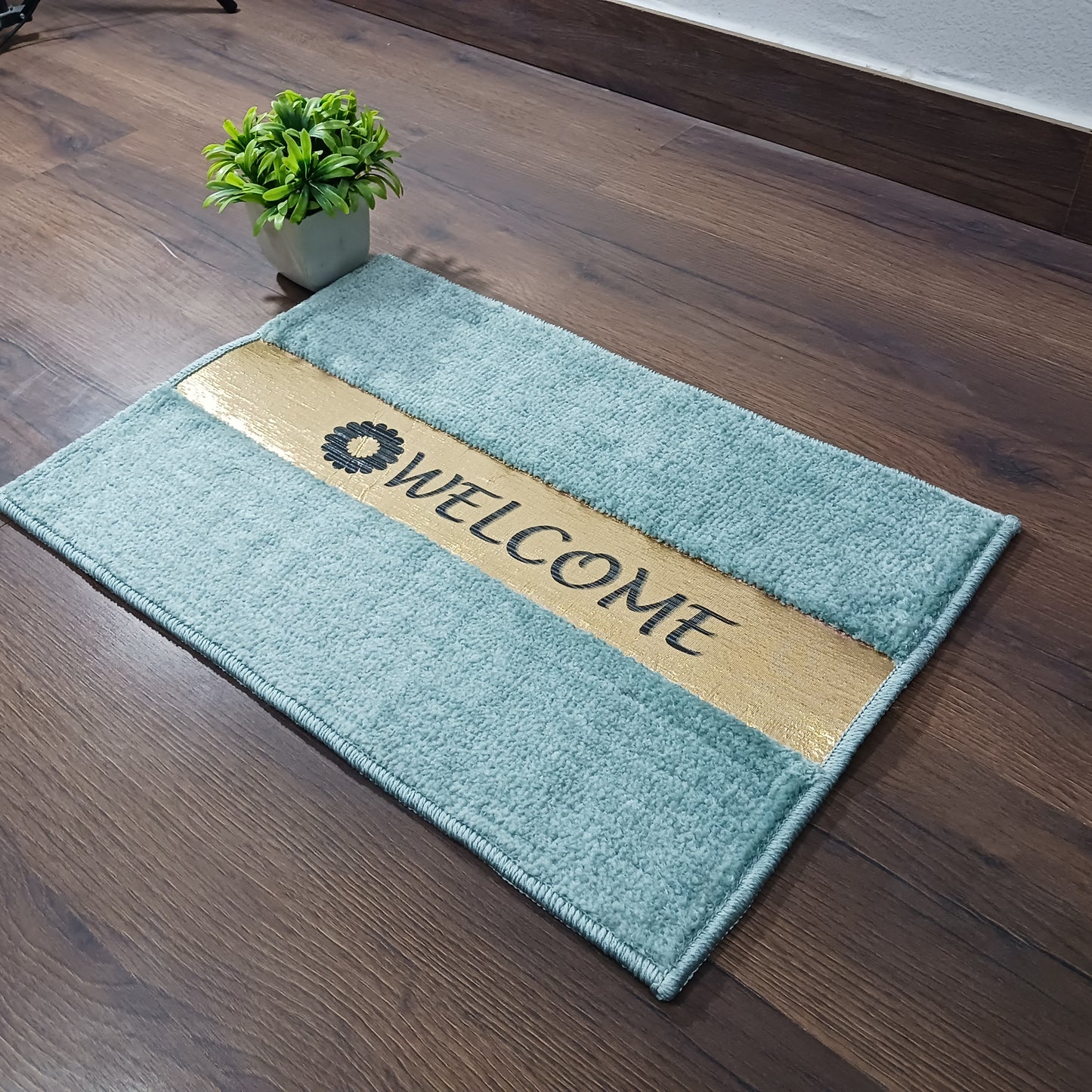 Avioni Desire Collection | Luxury Golden Touch Aqua Welcome Floor Mat | Soft And Plush Handmade Door Mats / BathMats -40x60 cms