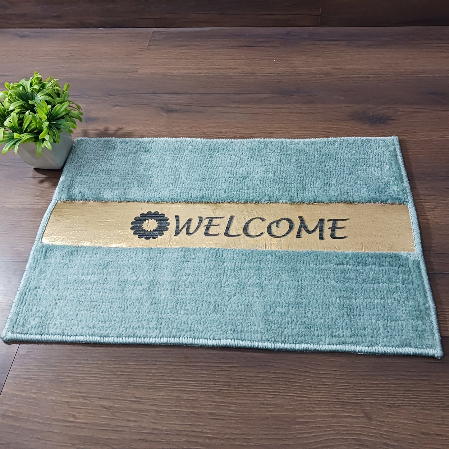 Avioni Desire Collection | Luxury Golden Touch Aqua Welcome Floor Mat | Soft And Plush Handmade Door Mats / BathMats -40x60 cms