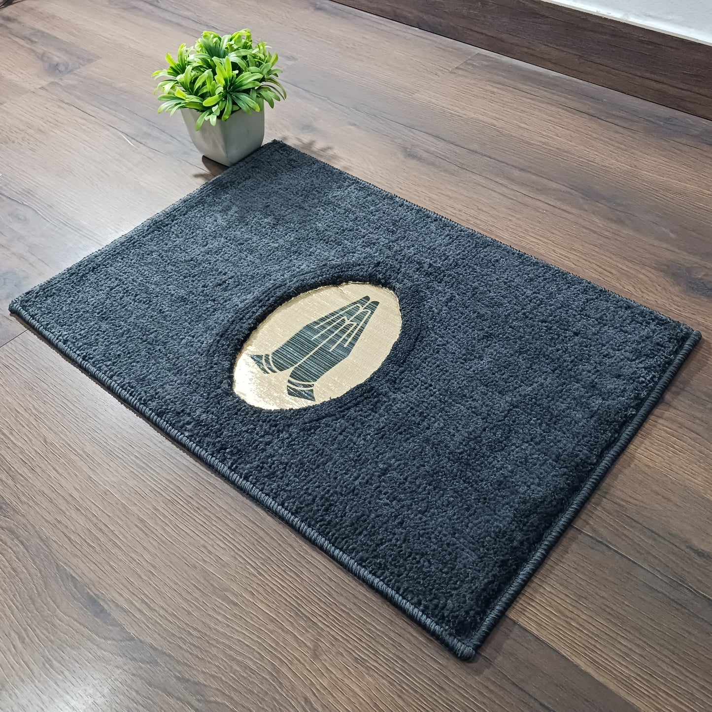 Avioni Desire Collection | Luxury Golden Touch Black Namaste Floor Mat | Soft And Plush Handmade Door Mats / BathMats -40x60 cms