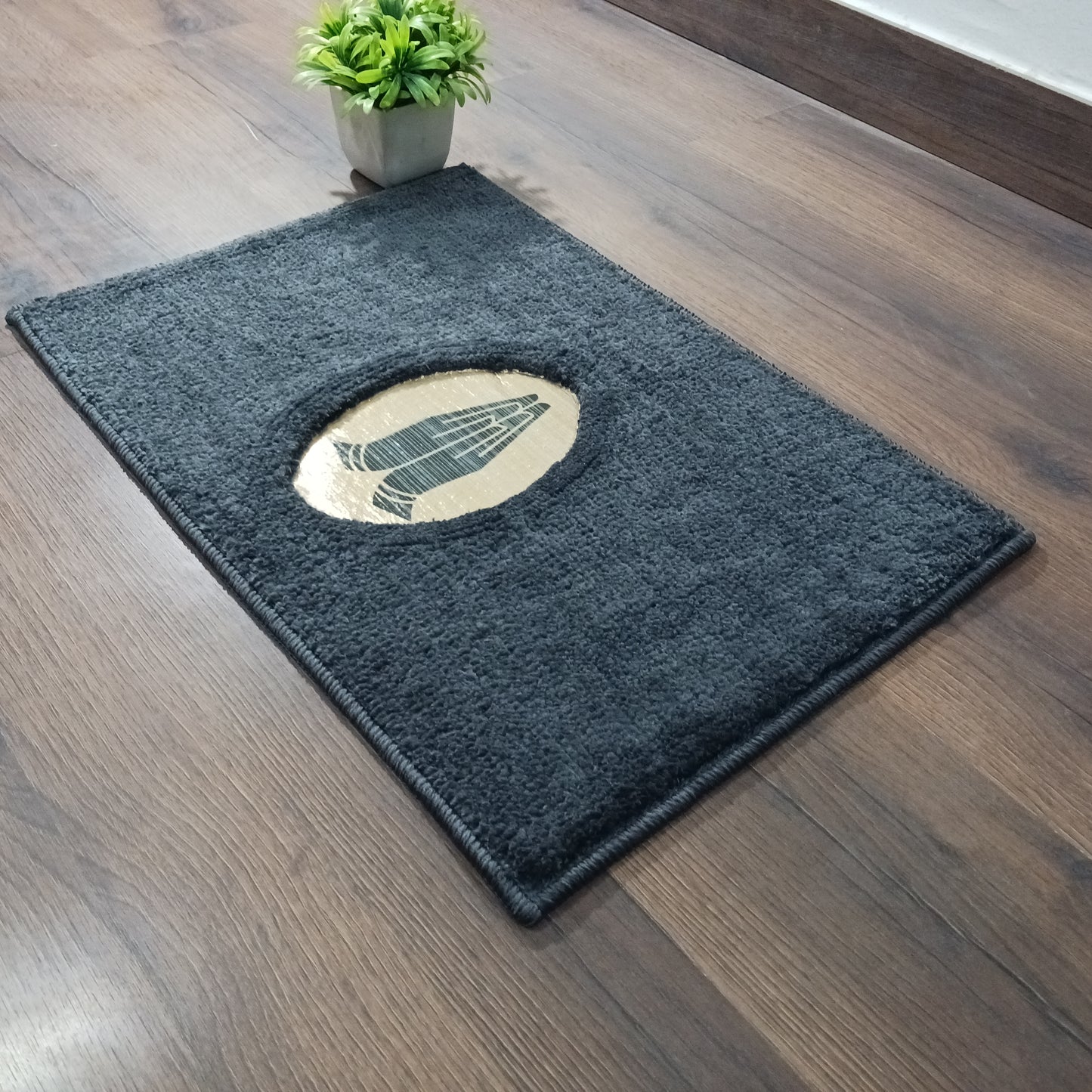 Avioni Desire Collection | Luxury Golden Touch Black Namaste Floor Mat | Soft And Plush Handmade Door Mats / BathMats -40x60 cms