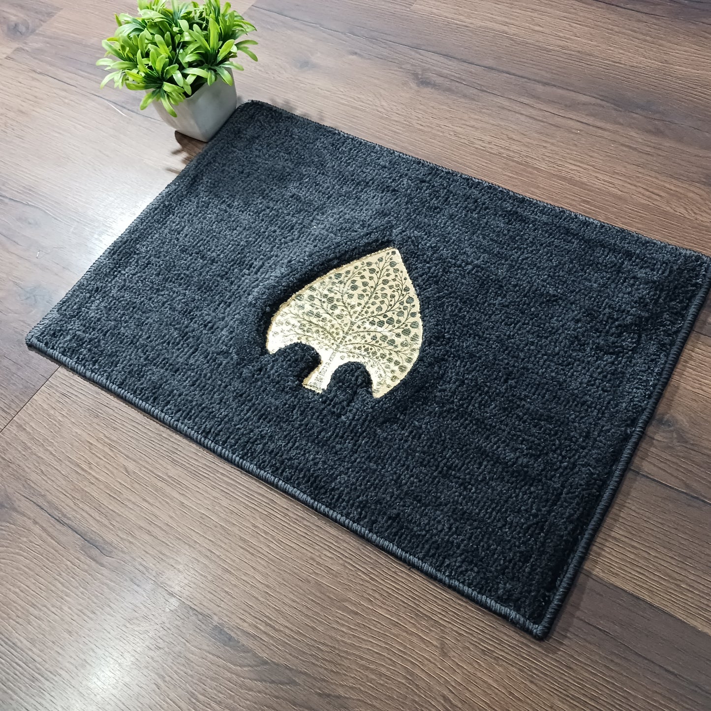 Avioni Desire Collection | Luxury Golden Touch Black FamilyTree Floor Mat | Soft And Plush Handmade Door Mats / BathMats -40x60 cms