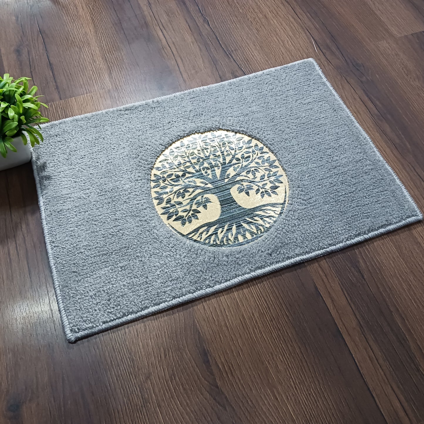 Avioni Desire Collection | Luxury Golden Touch Light Grey Tree Floor Mat | Soft And Plush Handmade Door Mats / BathMats -40x60 cms
