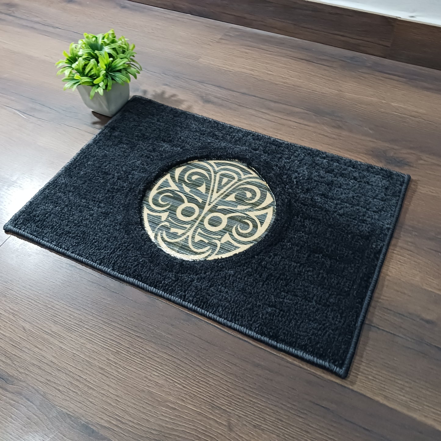 Avioni Desire Collection | Luxury Golden Touch Black Mandala Floor Mat | Soft And Plush Handmade Door Mats / BathMats -40x60 cms