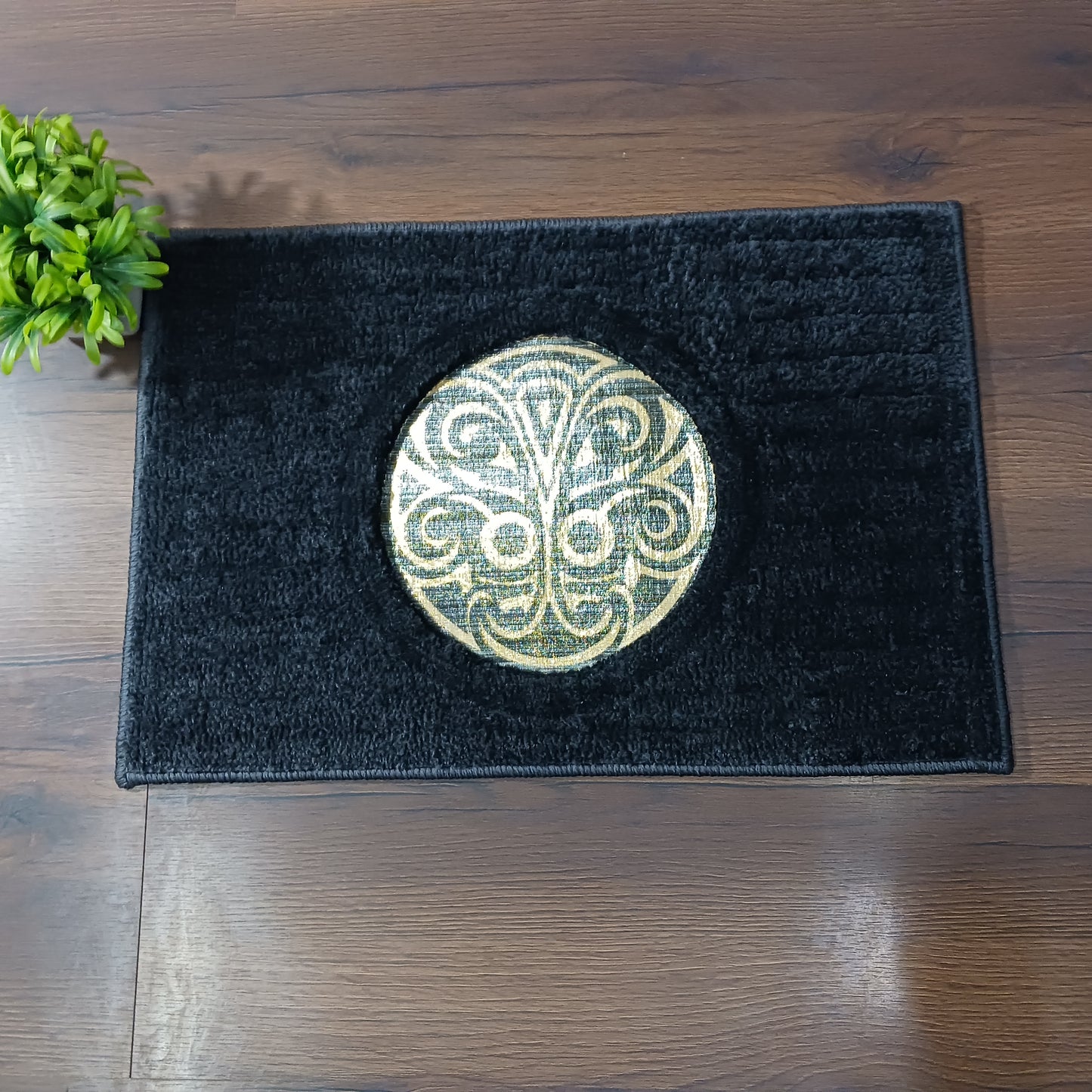 Avioni Desire Collection | Luxury Golden Touch Black Mandala Floor Mat | Soft And Plush Handmade Door Mats / BathMats -40x60 cms