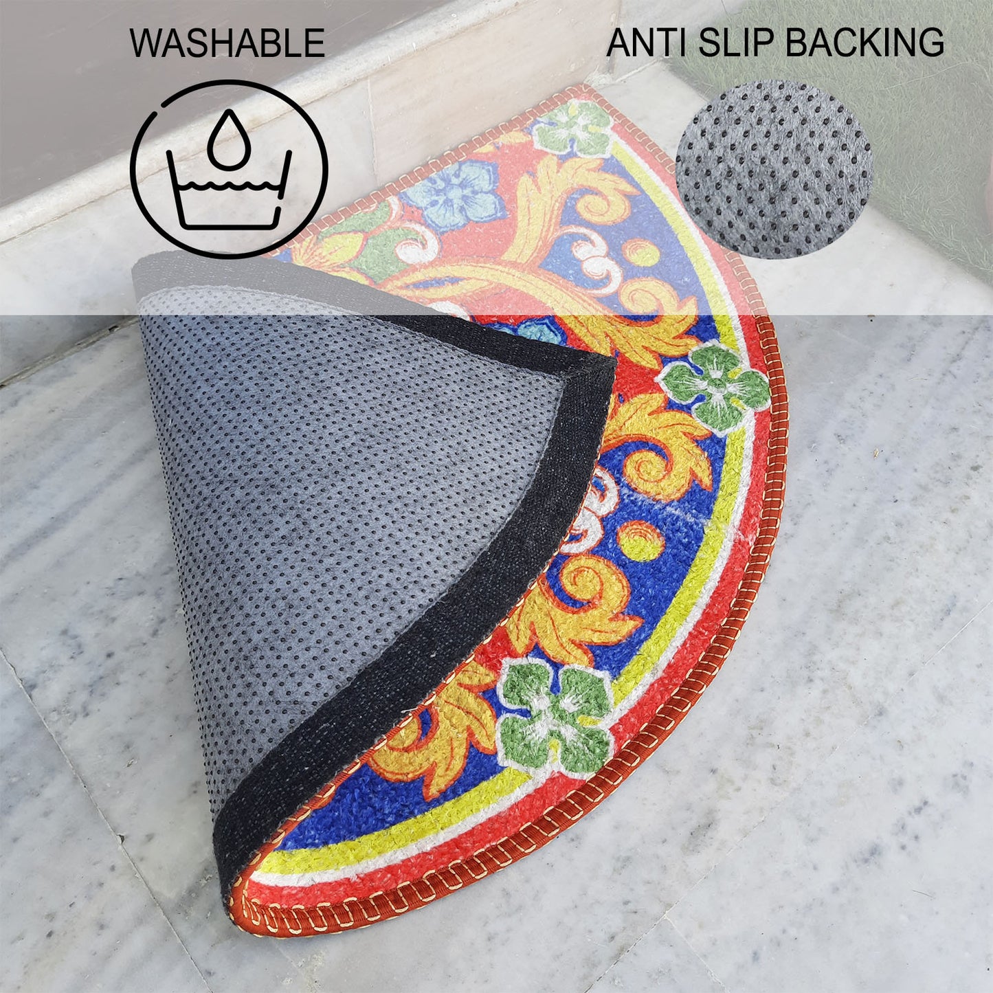 Avioni Home Floor Mats in Beautiful Traditional Rangoli Design | Anti Slip, Durable & Washable | Outdoor & Indoor
