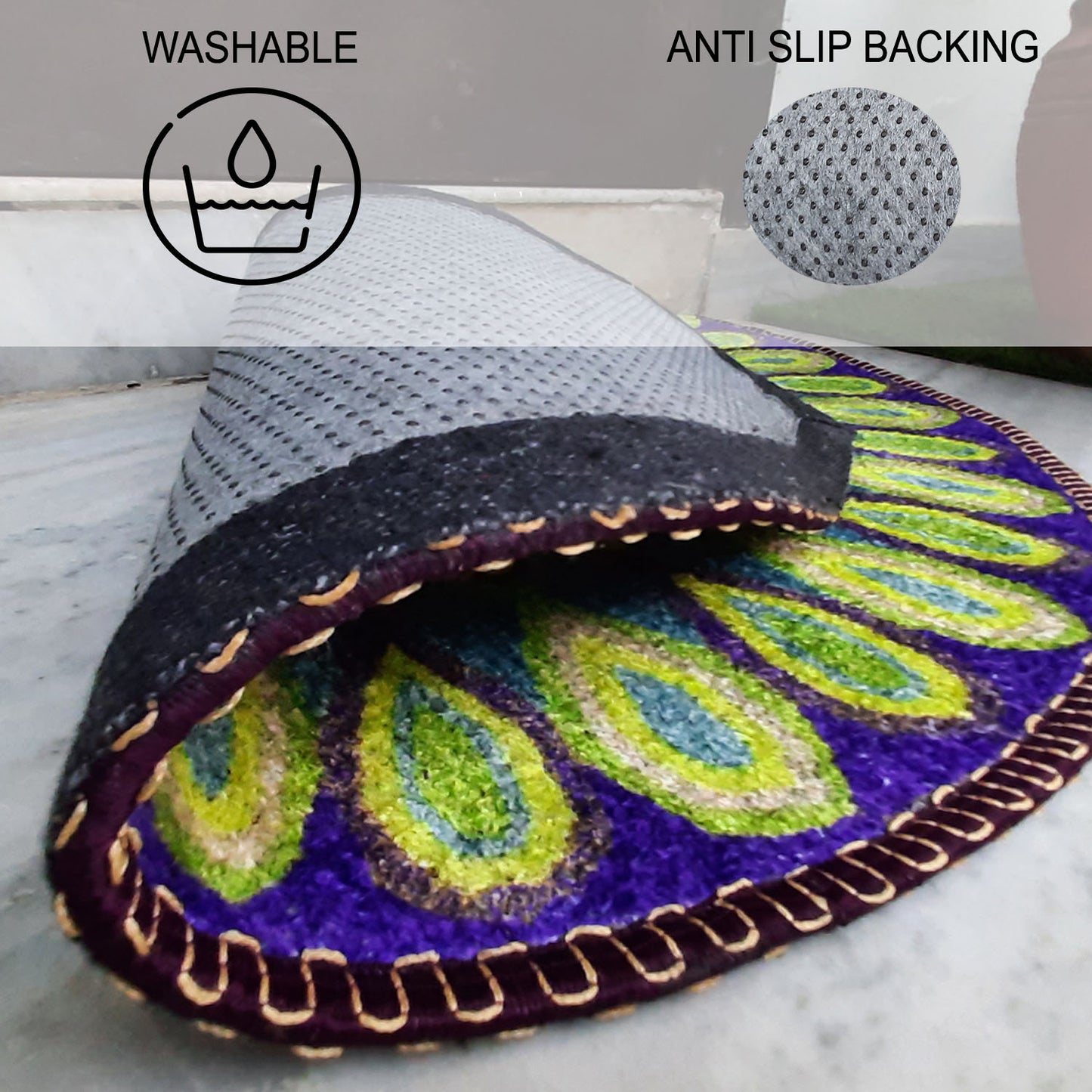 Avioni Home Floor Mats in Beautiful Rangoli Design | Anti Slip, Durable & Washable | Outdoor & Indoor