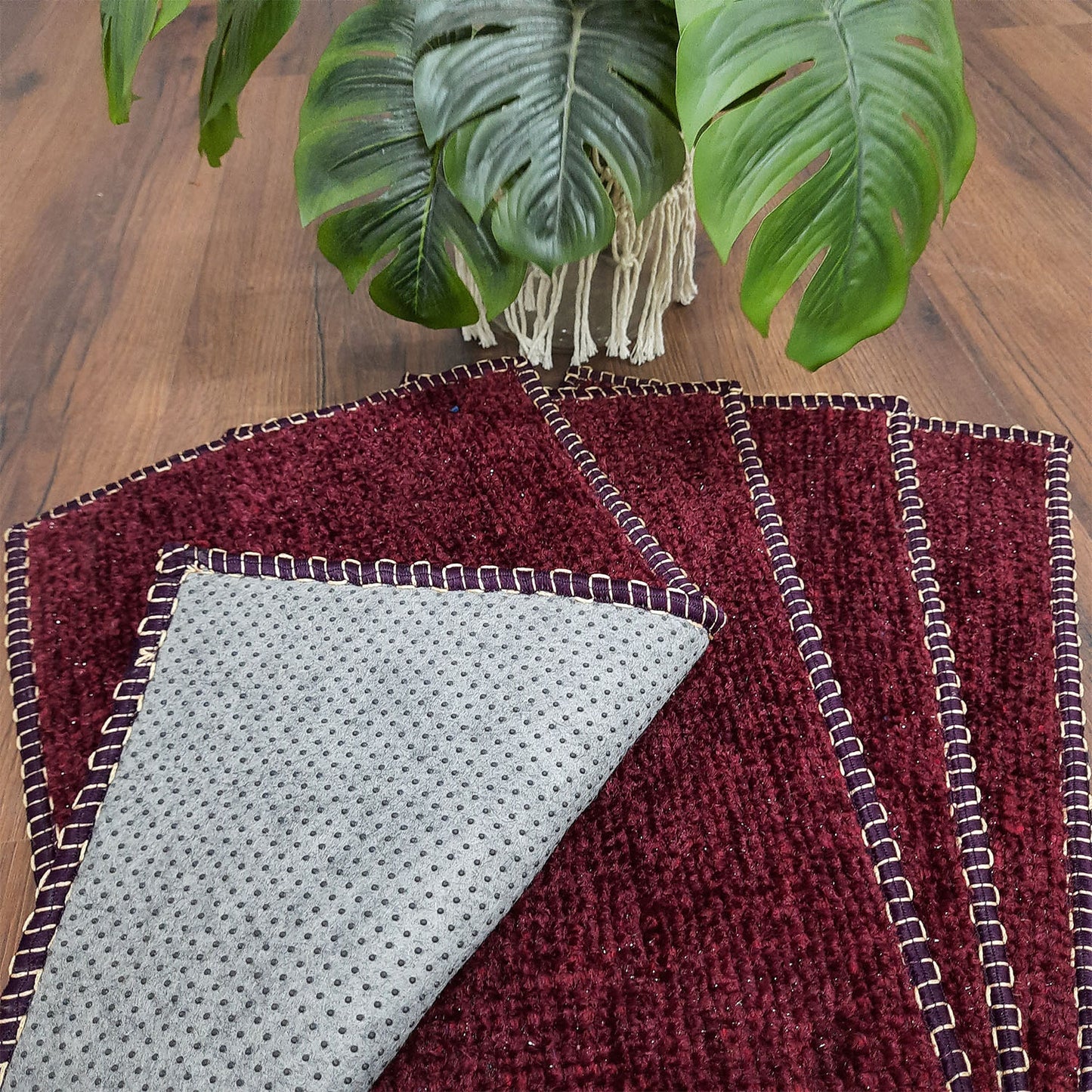 SET OF FOUR | Avioni SlipToGrip Universal Doormat | Maroon, Size 35cm x 55cm | Anti Slip, Durable & Washable | Outdoor & Indoor