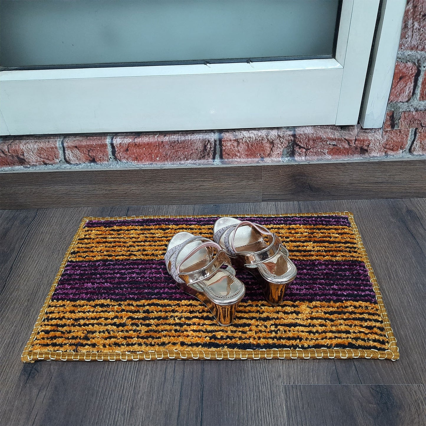 SET OF FOUR | Avioni SlipToGrip Universal Doormat | Purple Yellow, Size 35cm x 55cm | Anti Slip, Durable & Washable | Outdoor & Indoor