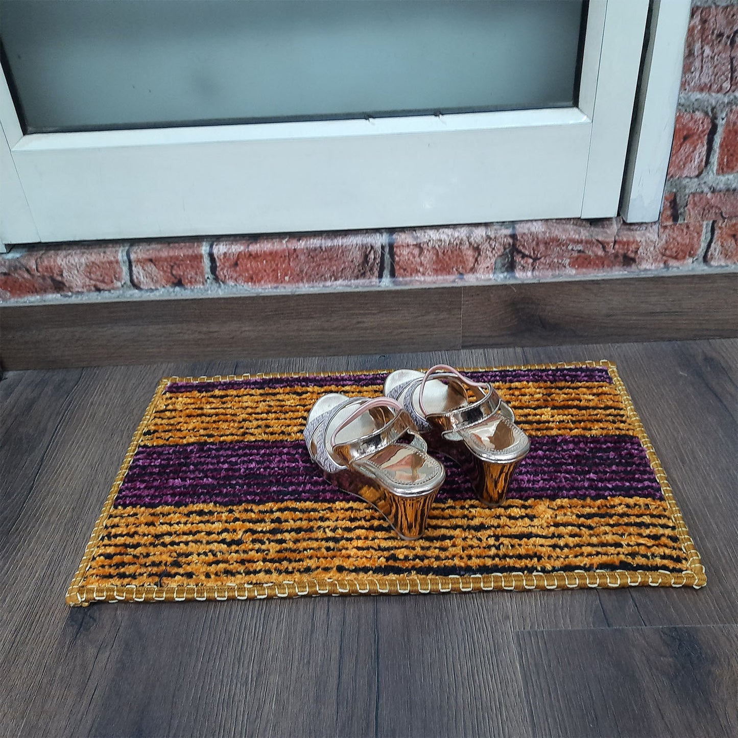 SET OF FOUR | Avioni SlipToGrip Universal Doormat | Purple Yellow, Size 35cm x 55cm | Anti Slip, Durable & Washable | Outdoor & Indoor