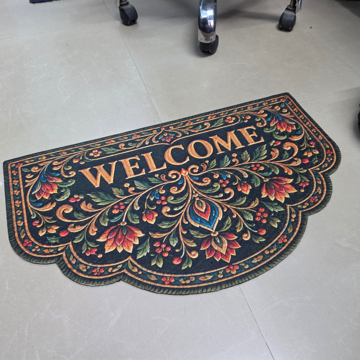 Avioni Home "Elitaire Welcome Collection" Floormat | Royal Ornamental Floral Welcome Door Mat | Set of 2 or 3 | High Wear Resistance, 4mm Profile for Easy Door Clearance & High-Grip Silicone Anti-Slip Backing | 45 × 75 cm