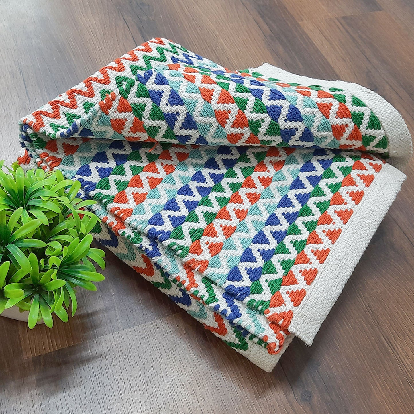 Avioni Lux Handloom Cotton Designer Multicolor Durries- 90cm x 150cm (~3×5 Feet)