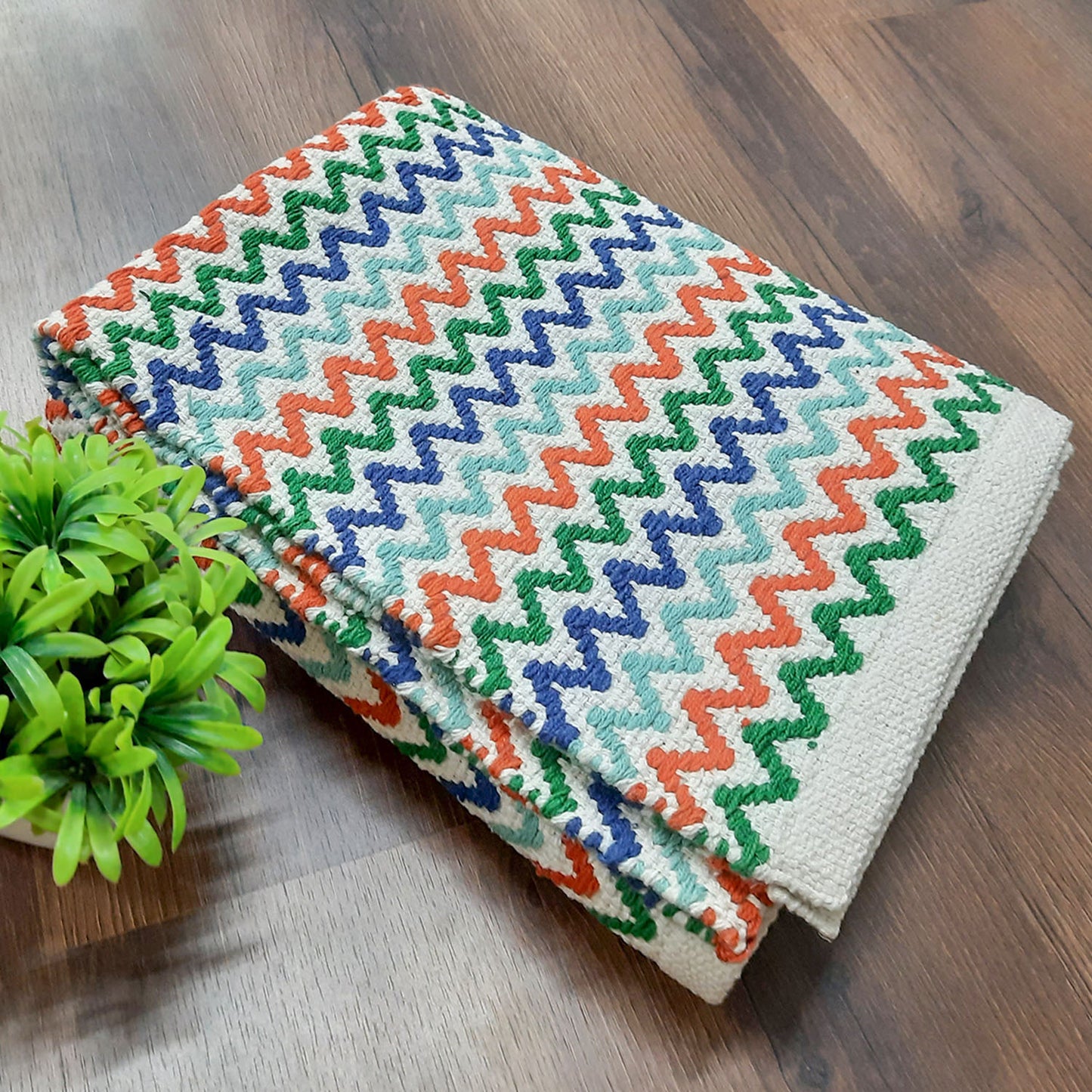 Avioni Lux Handloom Cotton Designer Multicolor Durries- 90cm x 150cm (~3×5 Feet)