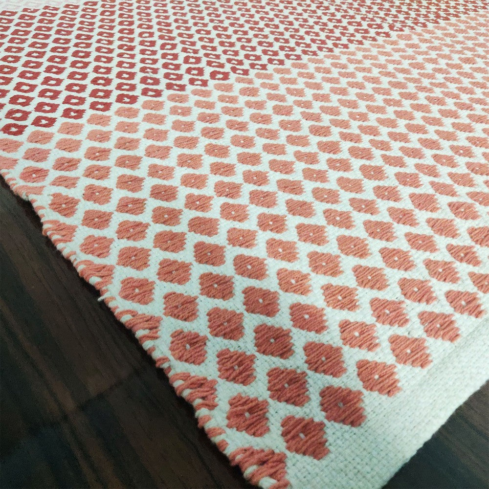 Avioni Contemporary Look Cotton Handloom weaved Floor Rug / Durrie – 90cm x 150cm (~3×5 Feet) – Red-Pink