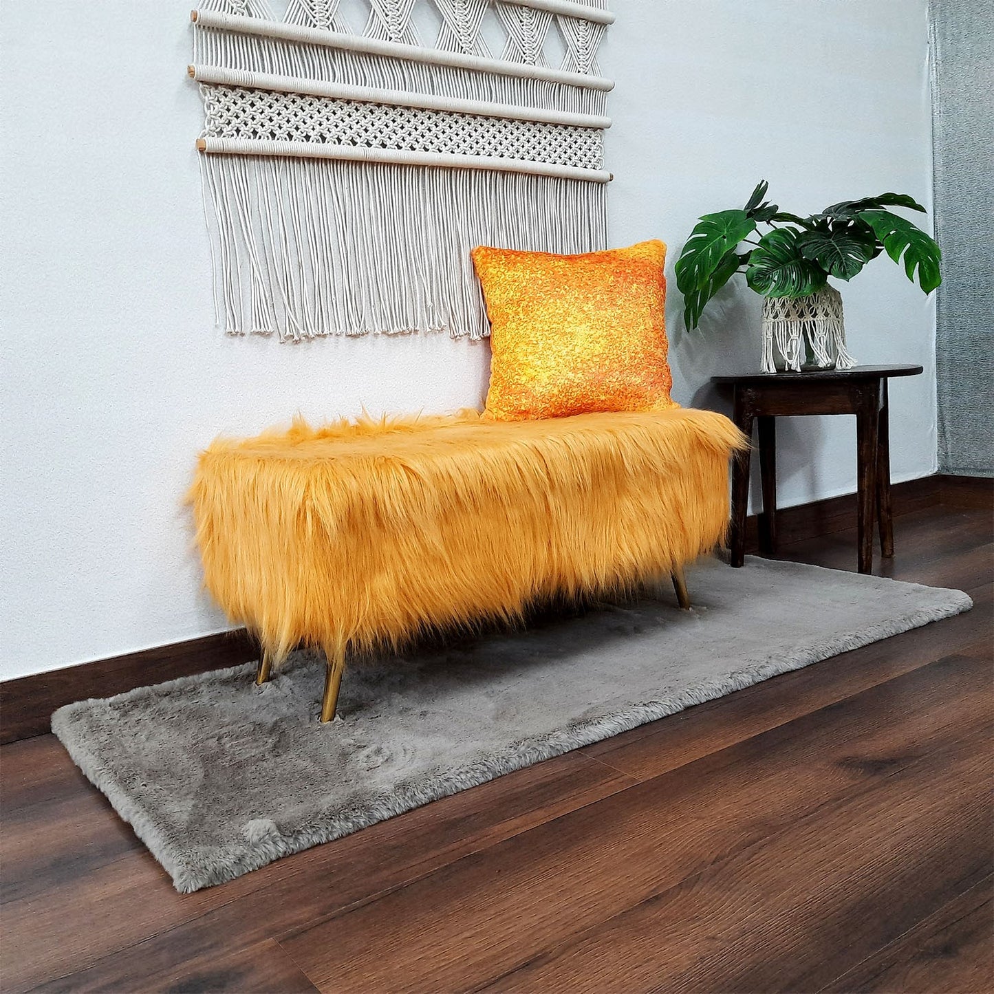 Noviato Collection – Amber Premium Long Faux Fur Bench Gold Metal Legs Modern On-Trend Style Multi-Functional Ottoman Bench Seat, 90 cm length | from Avioni