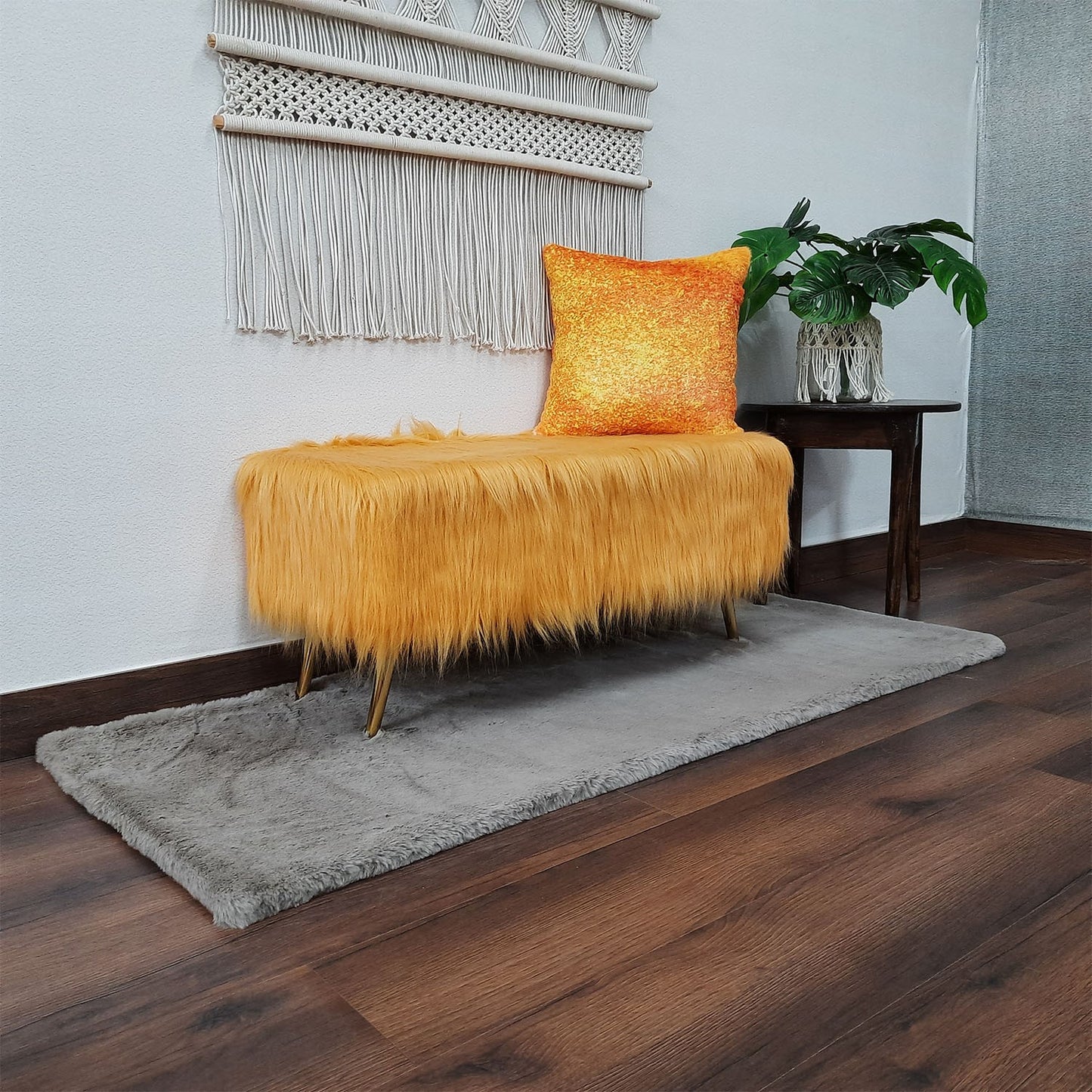 Noviato Collection – Amber Premium Long Faux Fur Bench Gold Metal Legs Modern On-Trend Style Multi-Functional Ottoman Bench Seat, 90 cm length | from Avioni