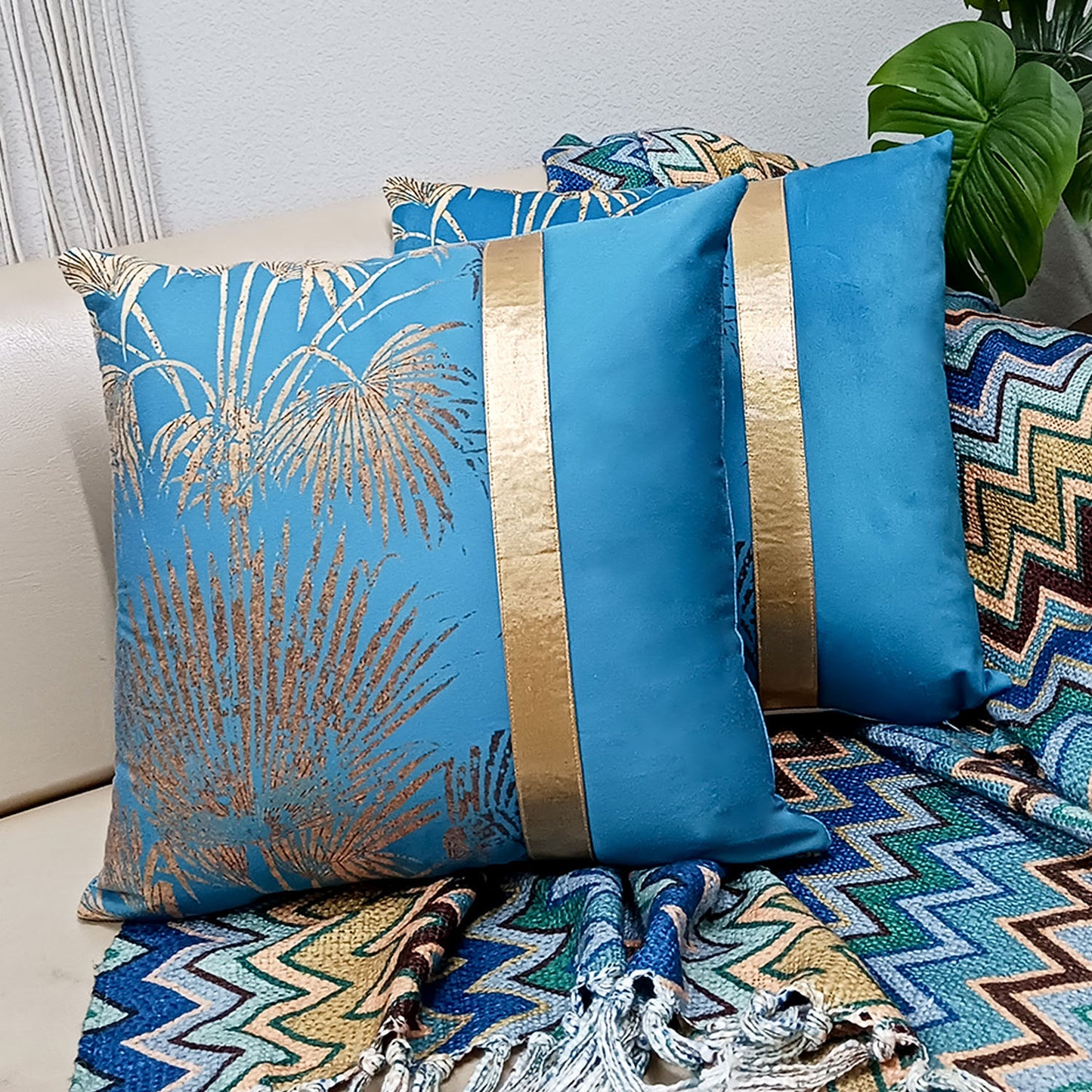 Cushion Covers Super Soft – Beautiful Golden Touch Palm Tree – Best Price 40cm x 40cm (~16″ x 16″)