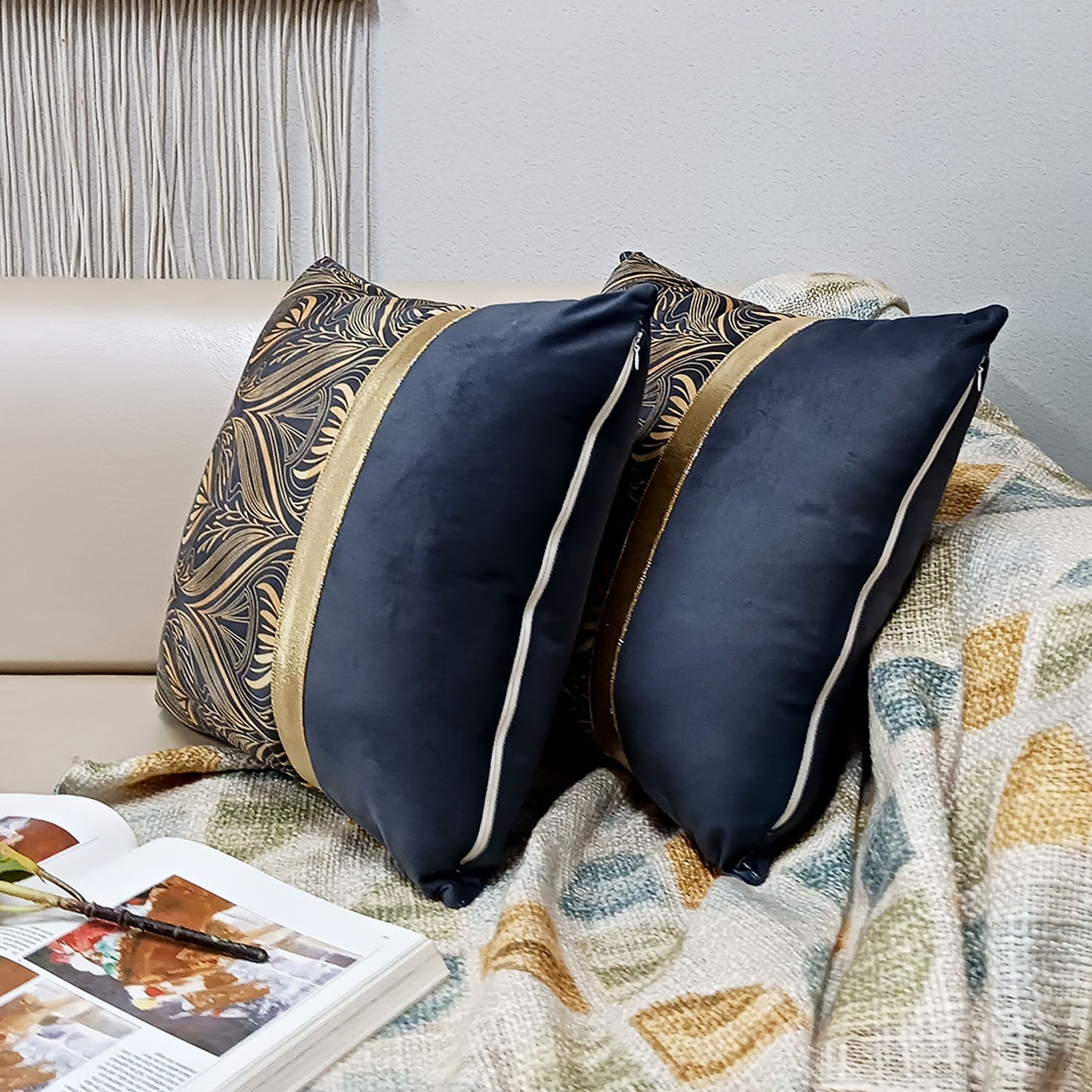 Copy of Cushion Covers Super Soft – Beautiful Golden Touch Black Modern Design – Best Price 40cm x 40cm (~16″ x 16″)