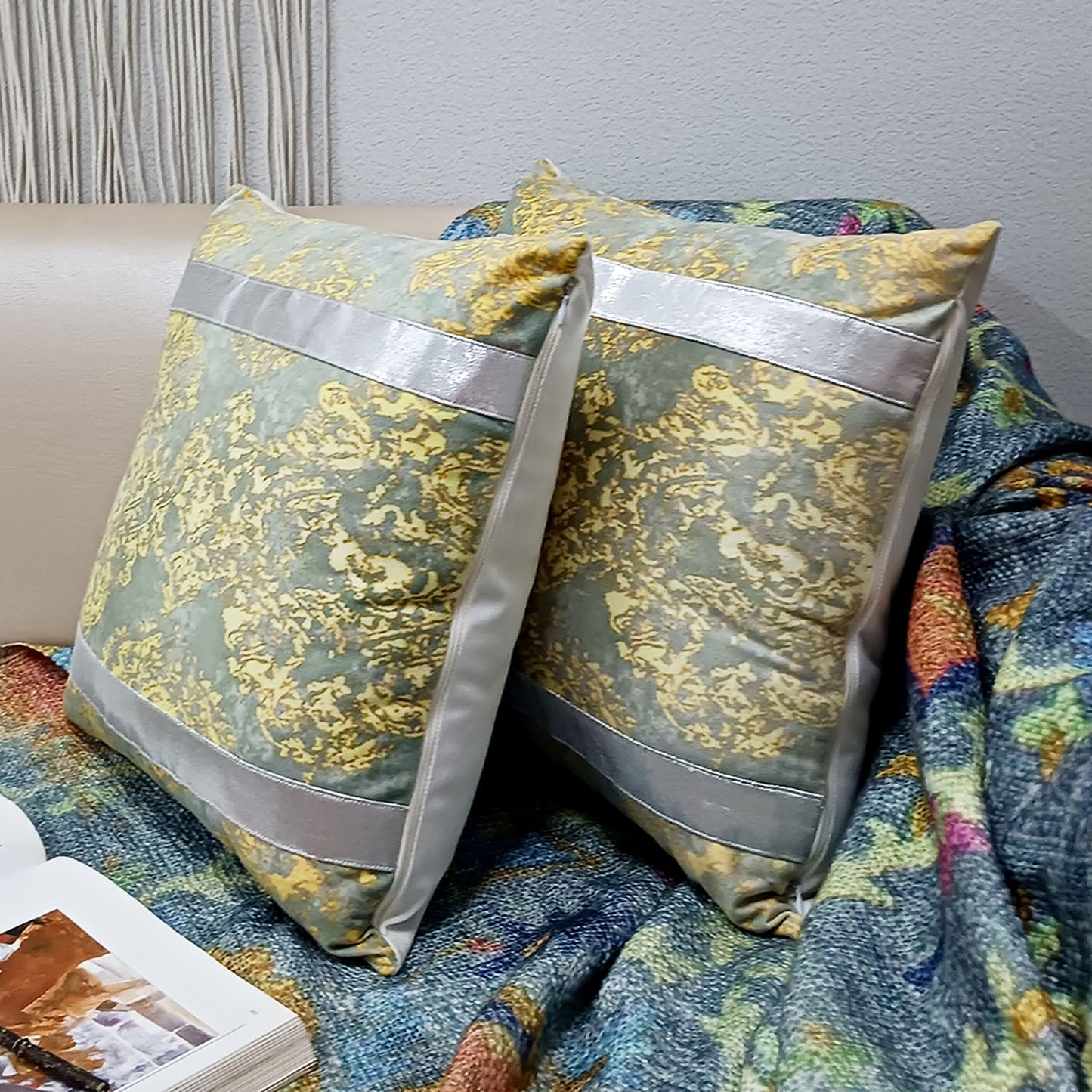 Cushion Covers Super Soft – Beautiful Golden Touch Yellow And Grey Abstract – Best Price 40cm x 40cm (~16″ x 16″)