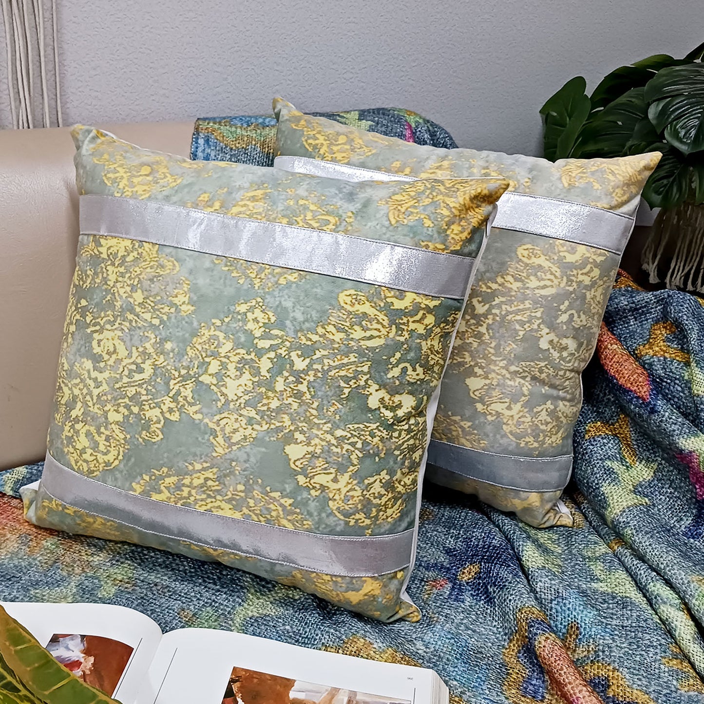 Cushion Covers Super Soft – Beautiful Golden Touch Yellow And Grey Abstract – Best Price 40cm x 40cm (~16″ x 16″)