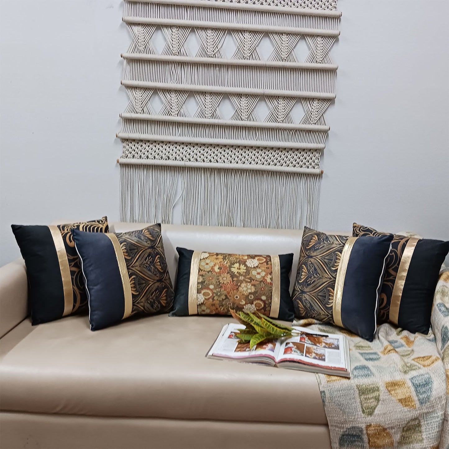 Cushion Covers Super Soft – Beautiful Golden Touch Black Floral – Best Price 30cm x 50cm (~12″ x 20″)
