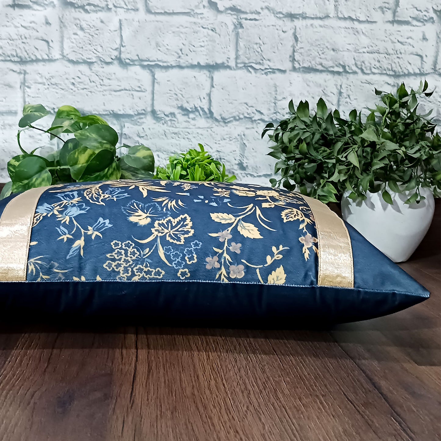 Cushion Covers Super Soft – Beautiful Golden Touch Navy Blue Floral – Best Price 30cm x 50cm (~12″ x 20″)
