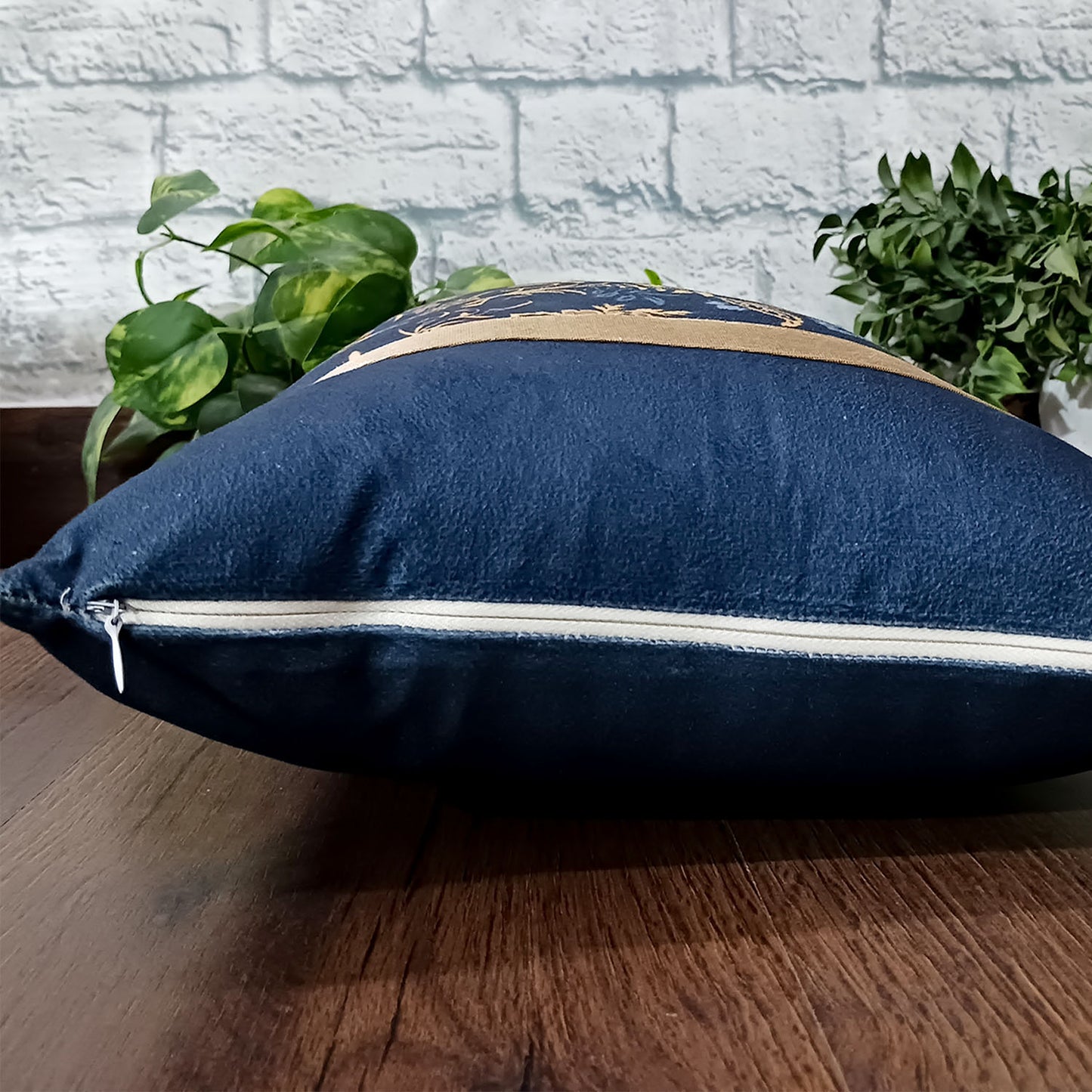 Cushion Covers Super Soft – Beautiful Golden Touch Navy Blue Floral – Best Price 30cm x 50cm (~12″ x 20″)