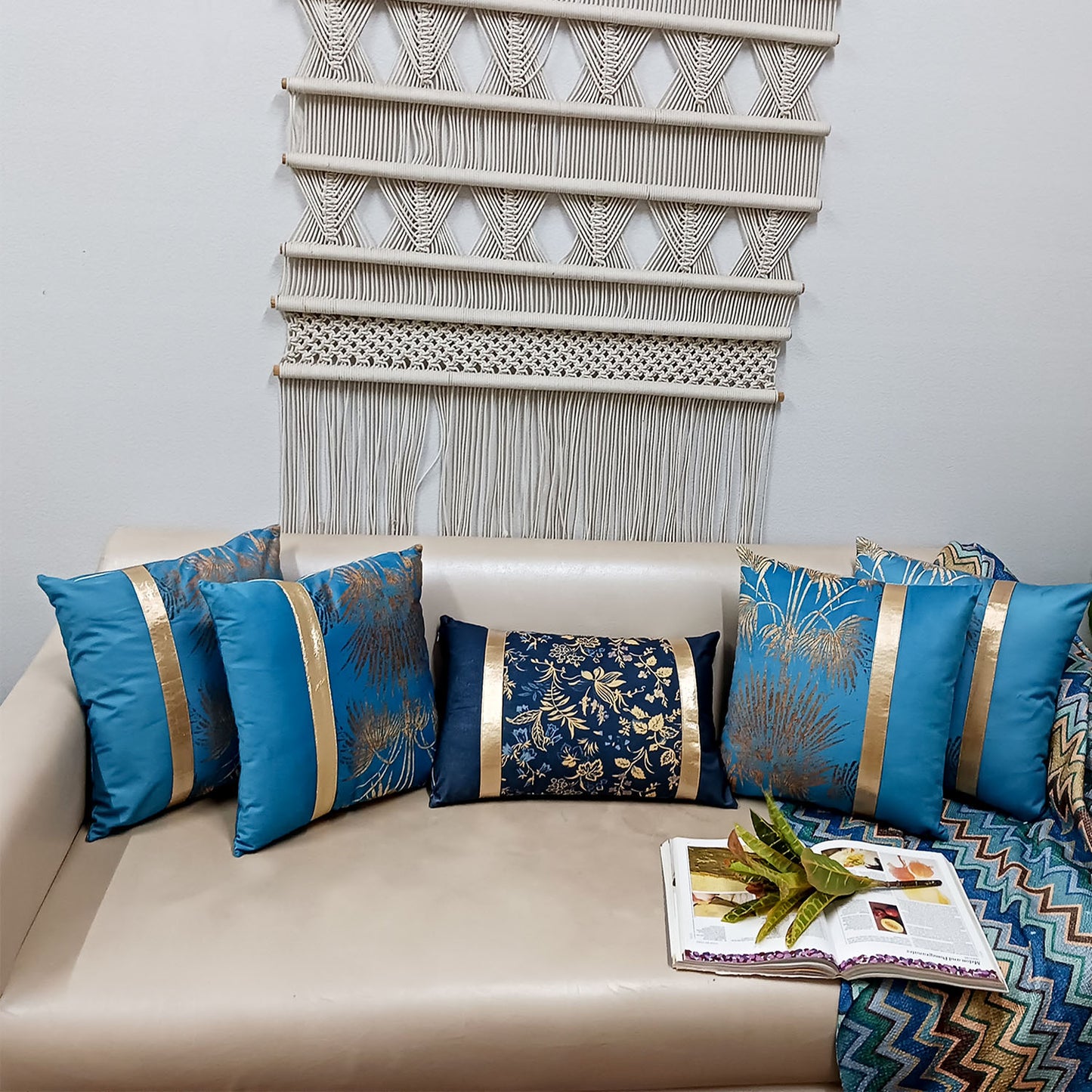 Cushion Covers Super Soft – Beautiful Golden Touch Navy Blue Floral – Best Price 30cm x 50cm (~12″ x 20″)