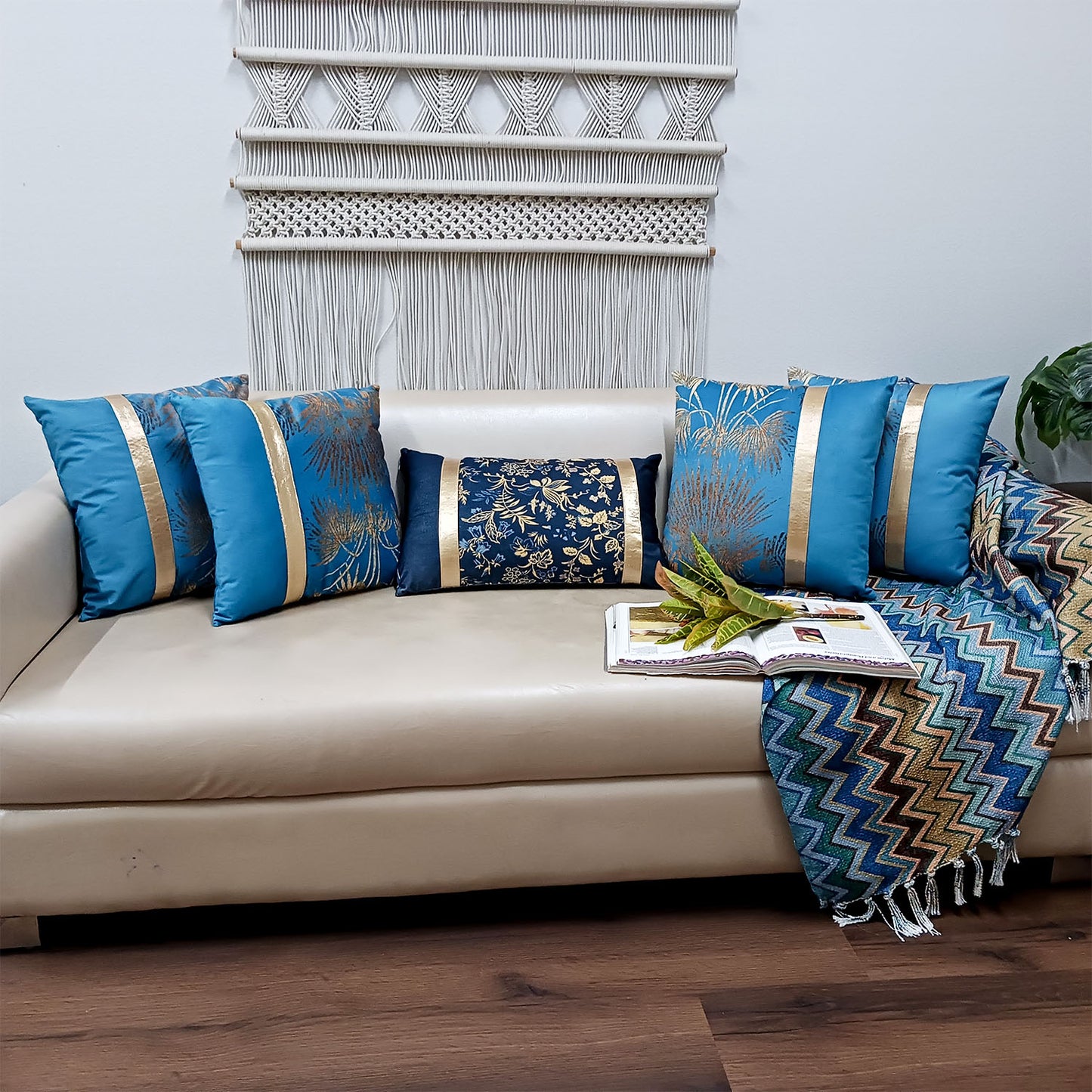 Cushion Covers Super Soft – Beautiful Golden Touch Navy Blue Floral – Best Price 30cm x 50cm (~12″ x 20″)