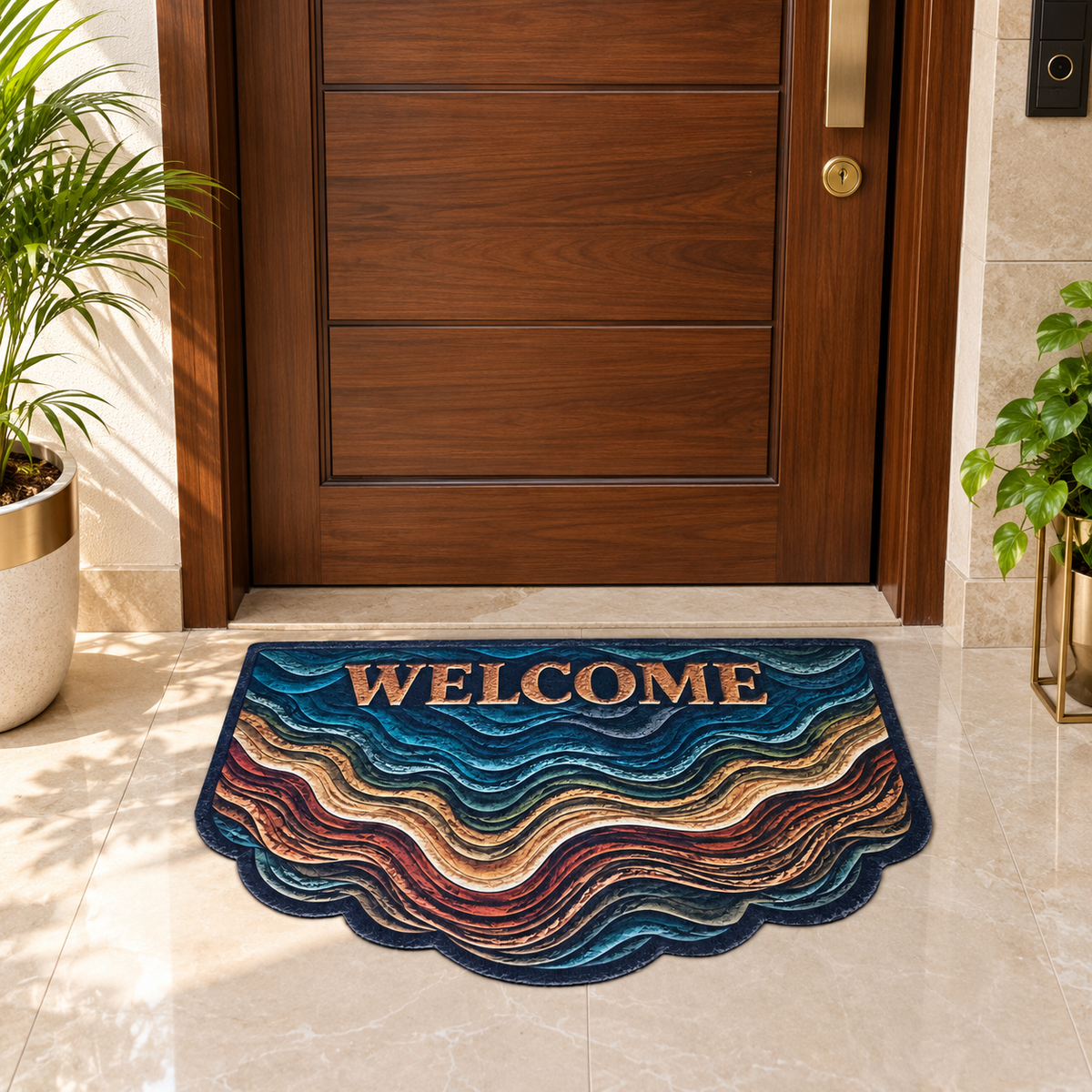 Avioni Home Elitaire Welcome Collection | Premium 3D Abstract Wave Scalloped Welcome Door Mat | Set of 2 or 3 | High Wear Resistance, 4mm Door Clearing Profile & Silicone Anti-Slip Backing | 45 × 75 cm