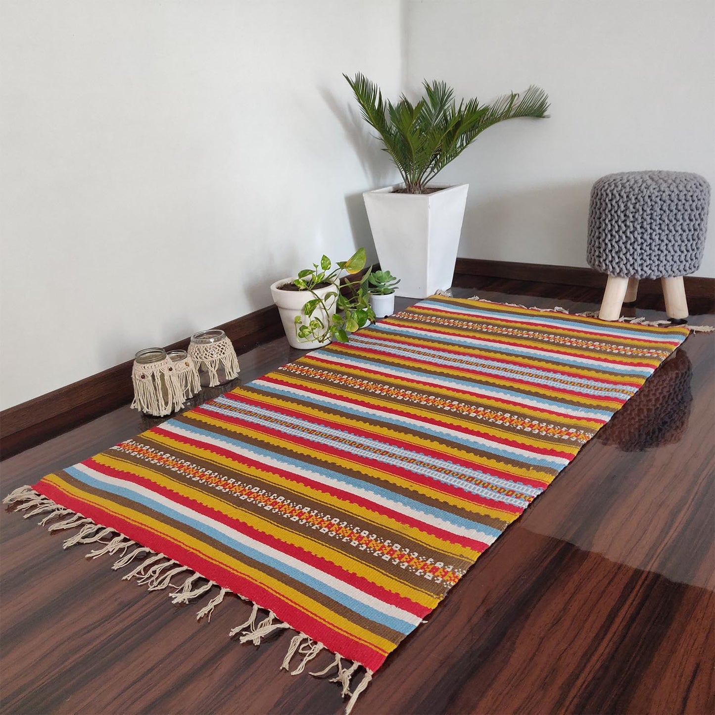 Avioni Cotton Carpets Handweaved Exclusively on Loomkart (Multicolor)- 90cm x 150cm (~3×5 Feet)