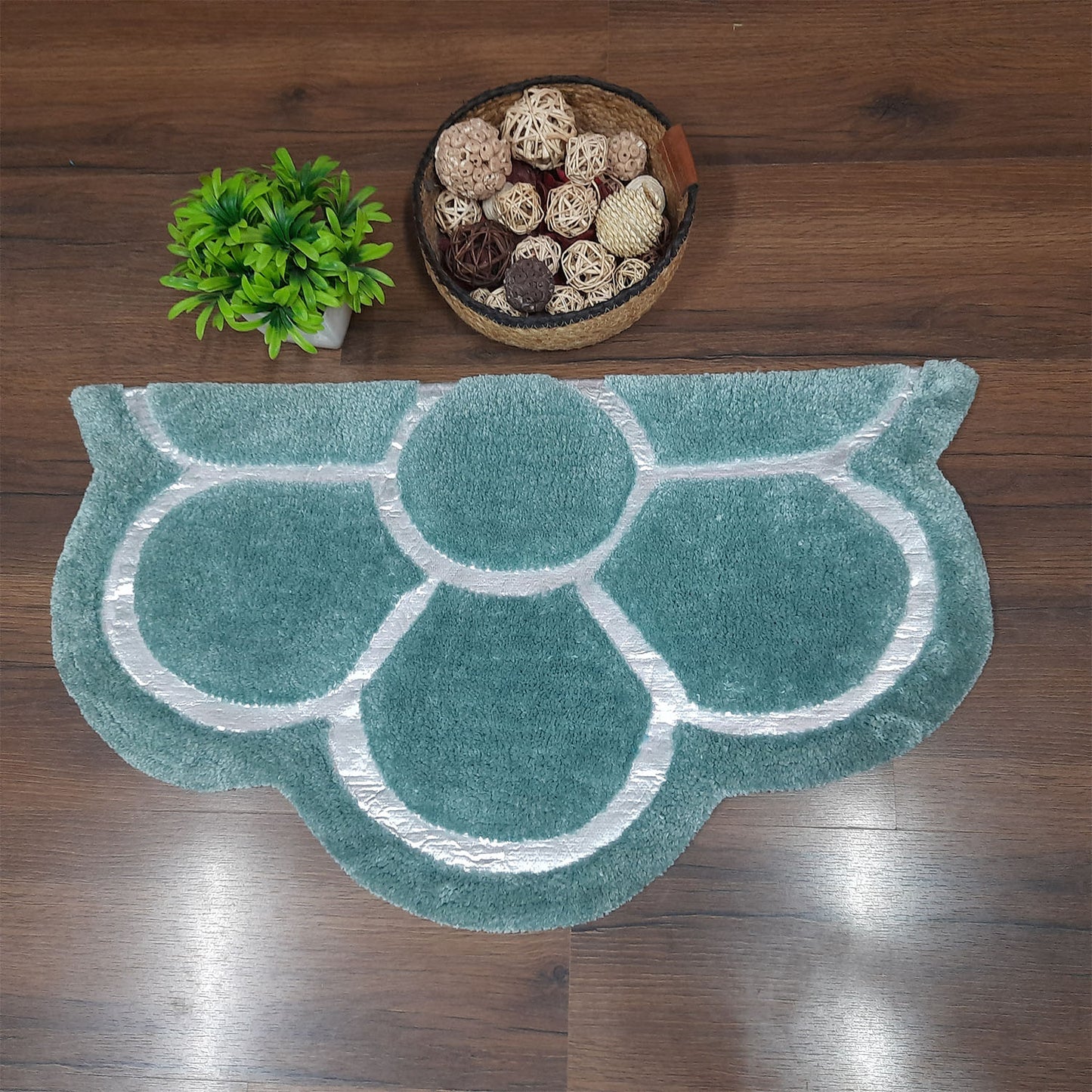 Avioni Divine Collection | Luxury Golden/Silver Touch Aqua Tufted Rug In Beautiful Flower Soft And Plush Handmade Door Mats | 25mm thick | BathMats -45x75 cms