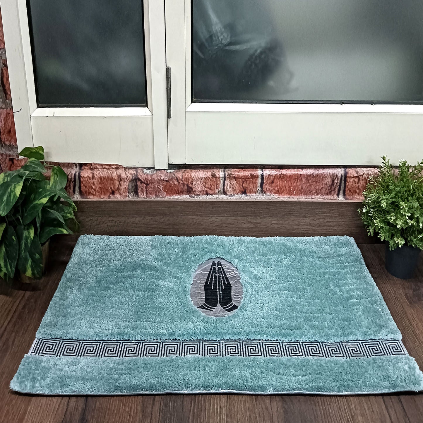 Avioni Divine Collection | Luxury Golden/Silver Touch Tufted Rug Aqua In Beautiful-Nameste Soft And Plush Handmade Door Mats |~25mm thick | BathMats -45x75 cms