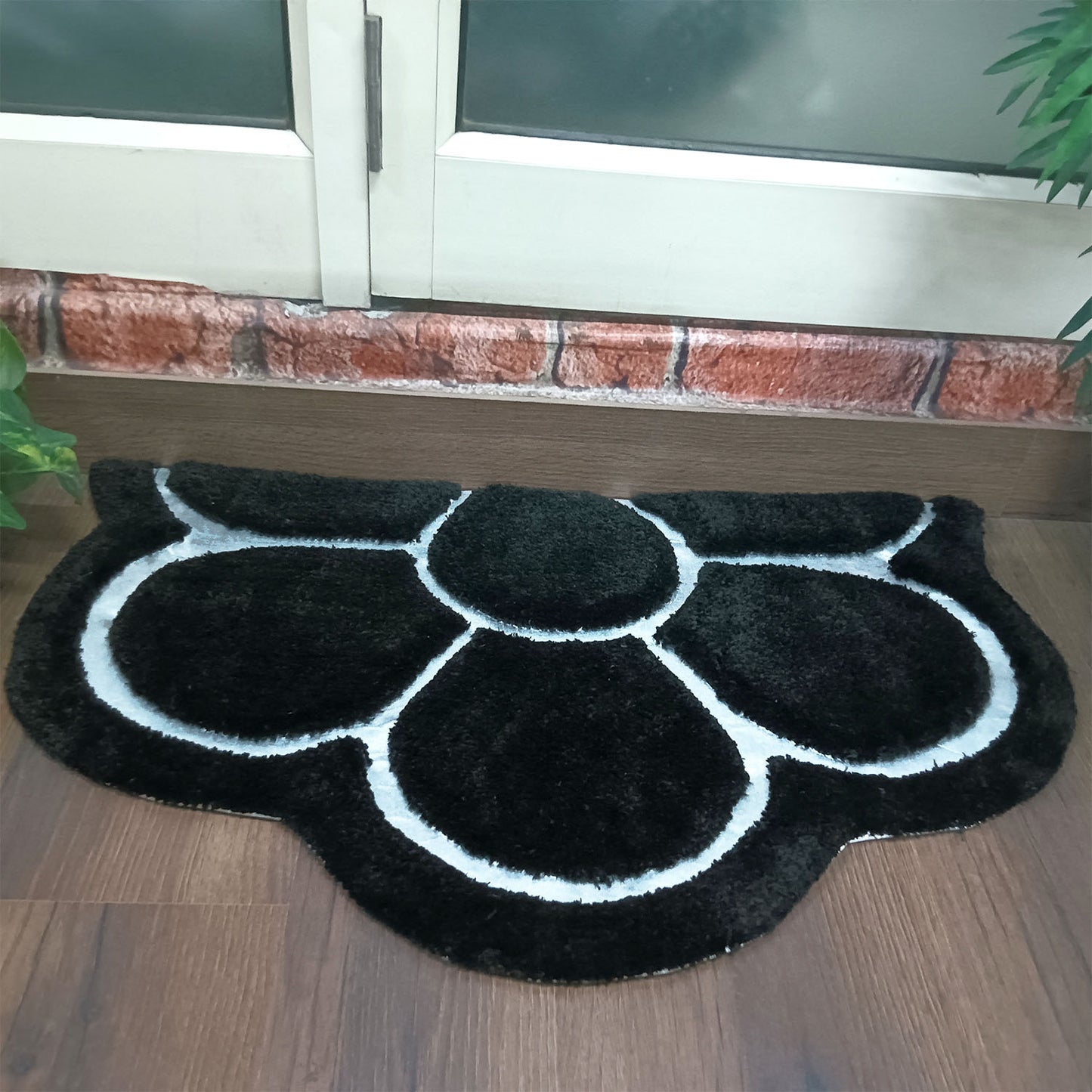 Avioni Divine Collection | Luxury Golden/Silver Touch Black Tufted Rug In Beautiful Flower Soft And Plush Handmade Door Mats | ~25mm thick | BathMats -45x75 cms