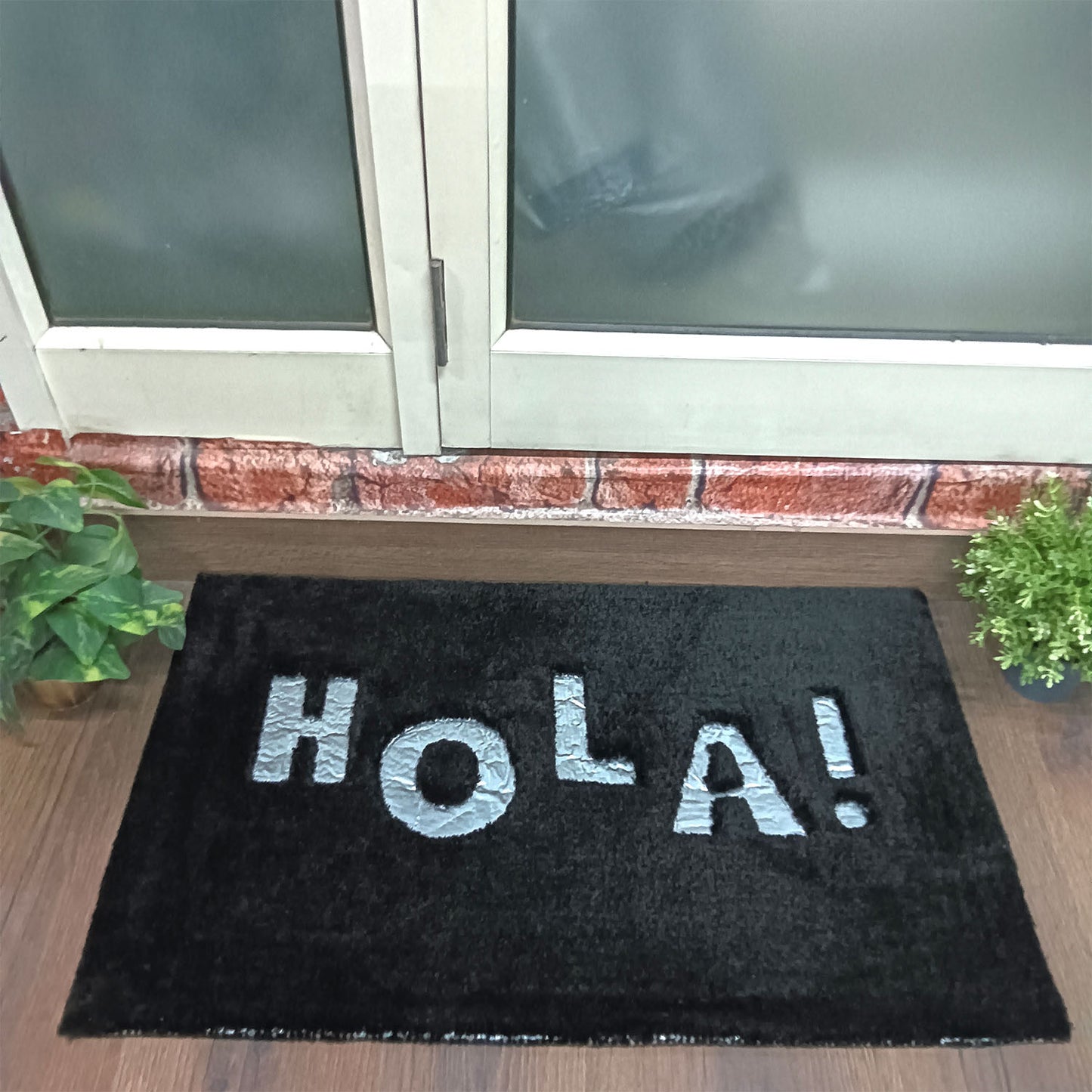 Avioni Divine Collection | Black Luxury Golden Touch Tufted Rug In "HOLA" (Spanish Greeting) Soft And Plush Handmade Door Mats |~25mm thick | BathMats -45x75 Cms