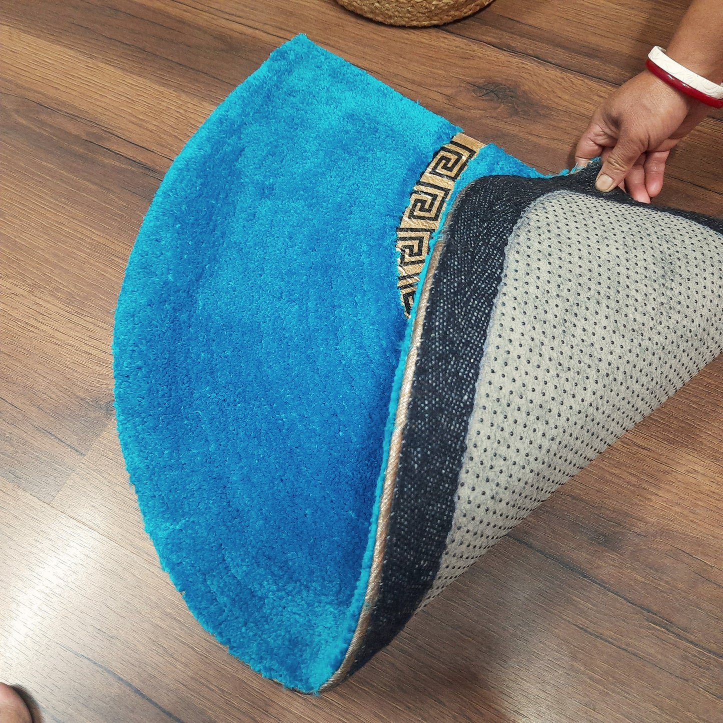 Avioni Divine Collection | Luxury Golden/Silver Touch Blue Tufted Rug| 25mm Thick | Beautiful-D Shaped Soft And Plush Handmade Door Mats / BathMats -45x75 cms