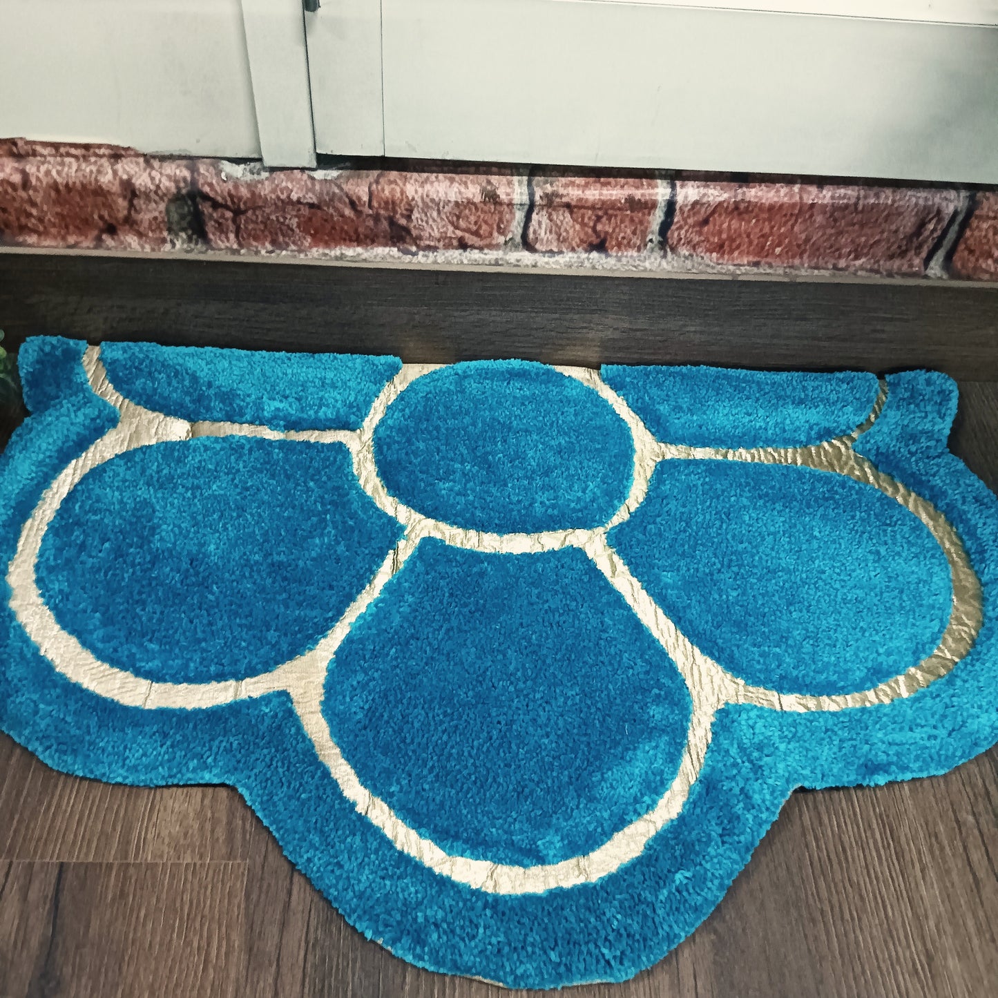 Avioni Divine Collection | Luxury Golden/Silver Touch Blue Tufted Rug In Beautiful Flower Soft And Plush Handmade Door Mats | ~25mm thick | BathMats -45x75 cms