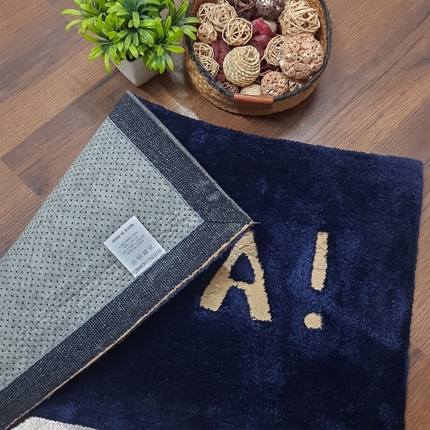 Avioni Divine Collection | Navy Blue Luxury Golden Touch Tufted Rug In "HOLA" (Spanish Greeting) Soft And Plush Handmade Door Mats |~25mm thick | BathMats -45x75 Cms