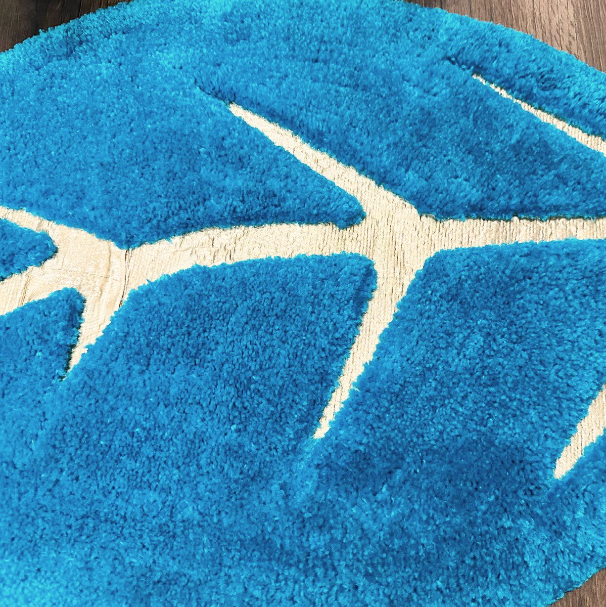 Avioni Divine Collection | Luxury Golden/Silver Touch Blue Tufted Rug In Beautiful Leaf Shaped Soft And Plush Handmade Door Mats | ~25mm thickness | BathMats -45x82 cms