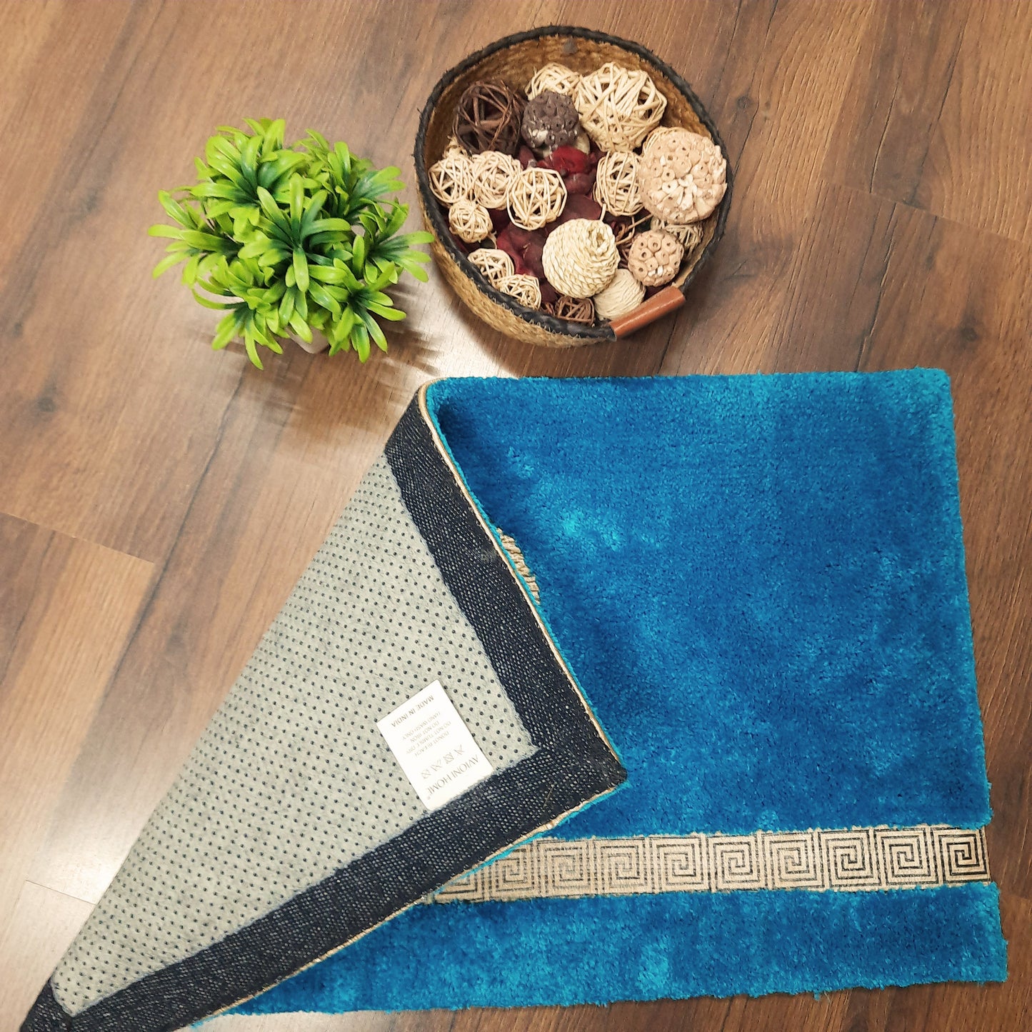 Avioni Divine Collection | Luxury Golden/Silver Touch Tufted Rug Blue In Beautiful-Nameste Soft And Plush Handmade Door Mats |~25mm thick | BathMats -45x75 cms
