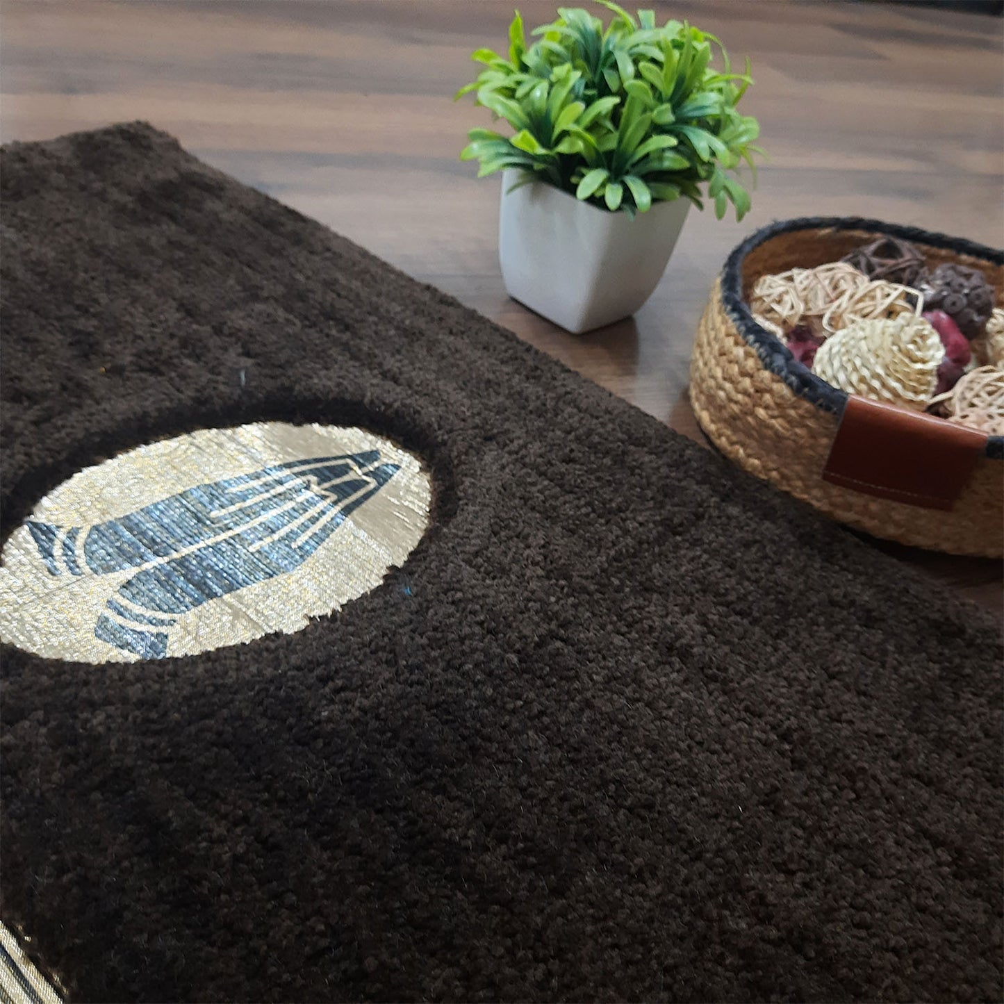 Avioni Divine Collection | Luxury Golden/Silver Touch Dark Coffee Tufted Rug In Beautiful-Nameste Soft And Plush Handmade Door Mats |25mm thick | BathMats -45x75 cms