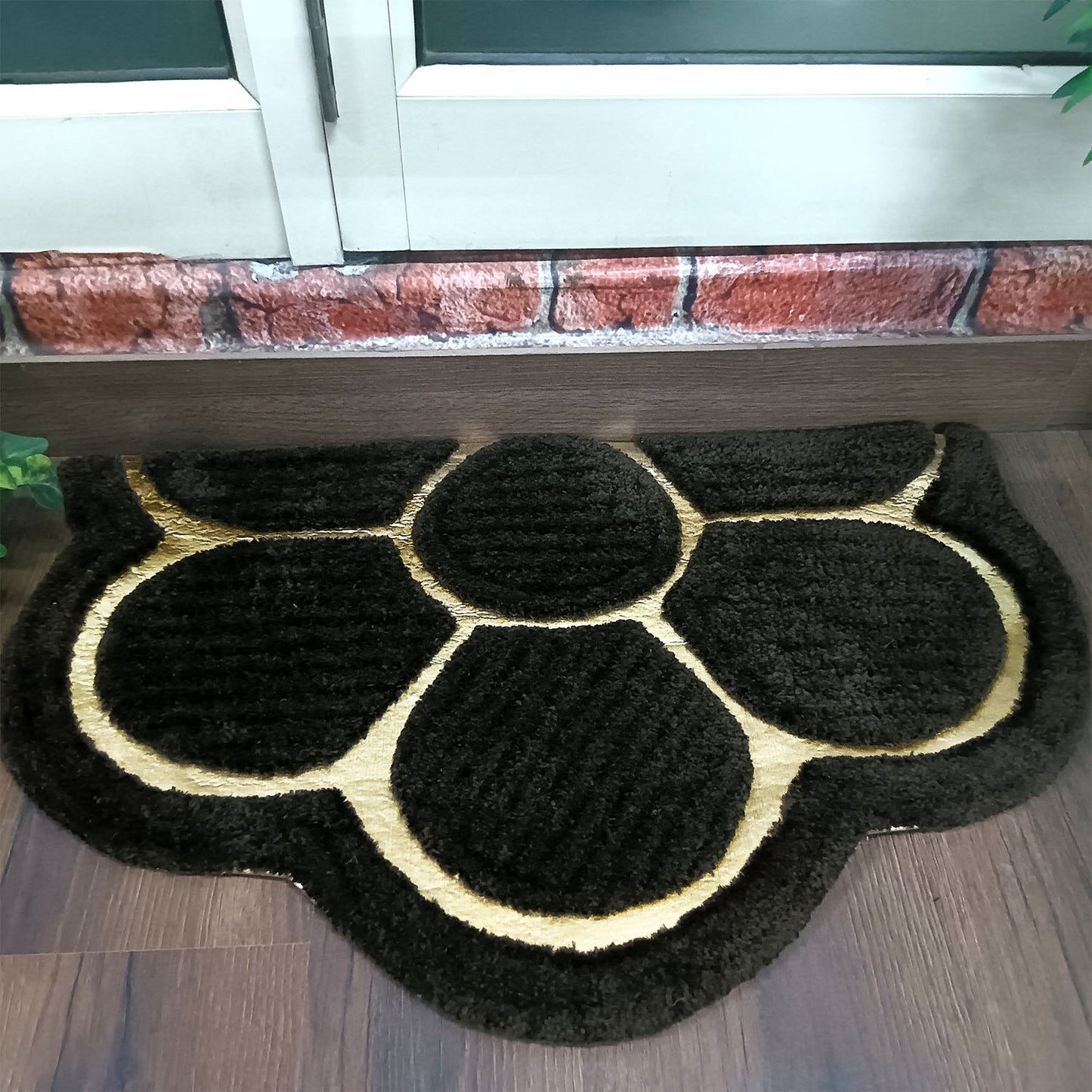 Avioni Divine Collection | Luxury Golden/Silver Touch Coffee Tufted Rug In Beautiful Flower Soft And Plush Handmade Door Mats | ~25mm thick | BathMats -45x75 cms